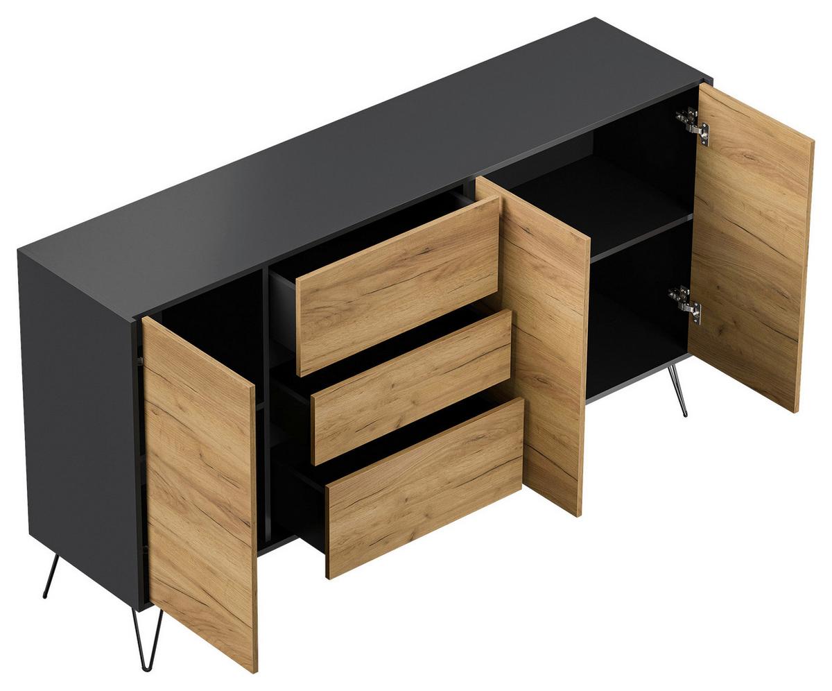 Sideboard Posseik Industrial Eichefarben/graphitf. B: 177cm - Eichefarben/Schwarz, Design, Holzwerkstoff (177/93,6/42cm) - P & B