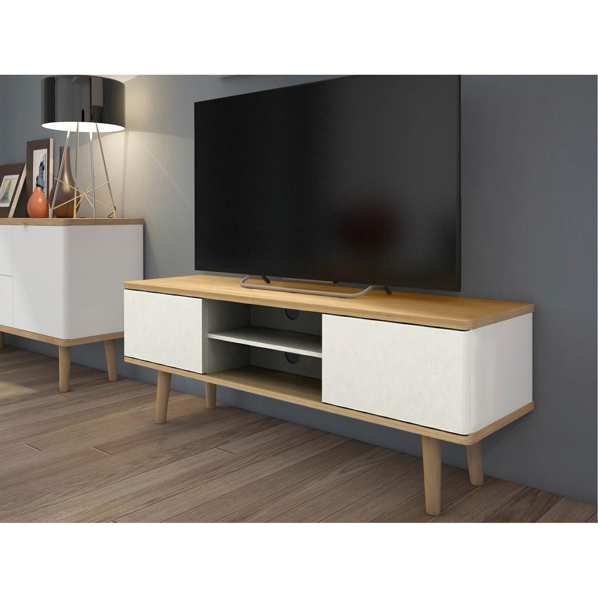 Lowboard Alandra Creme Weiß Eichefarben - Eichefarben/Creme, Design, Holzwerkstoff (140/52/39cm) - MID.YOU