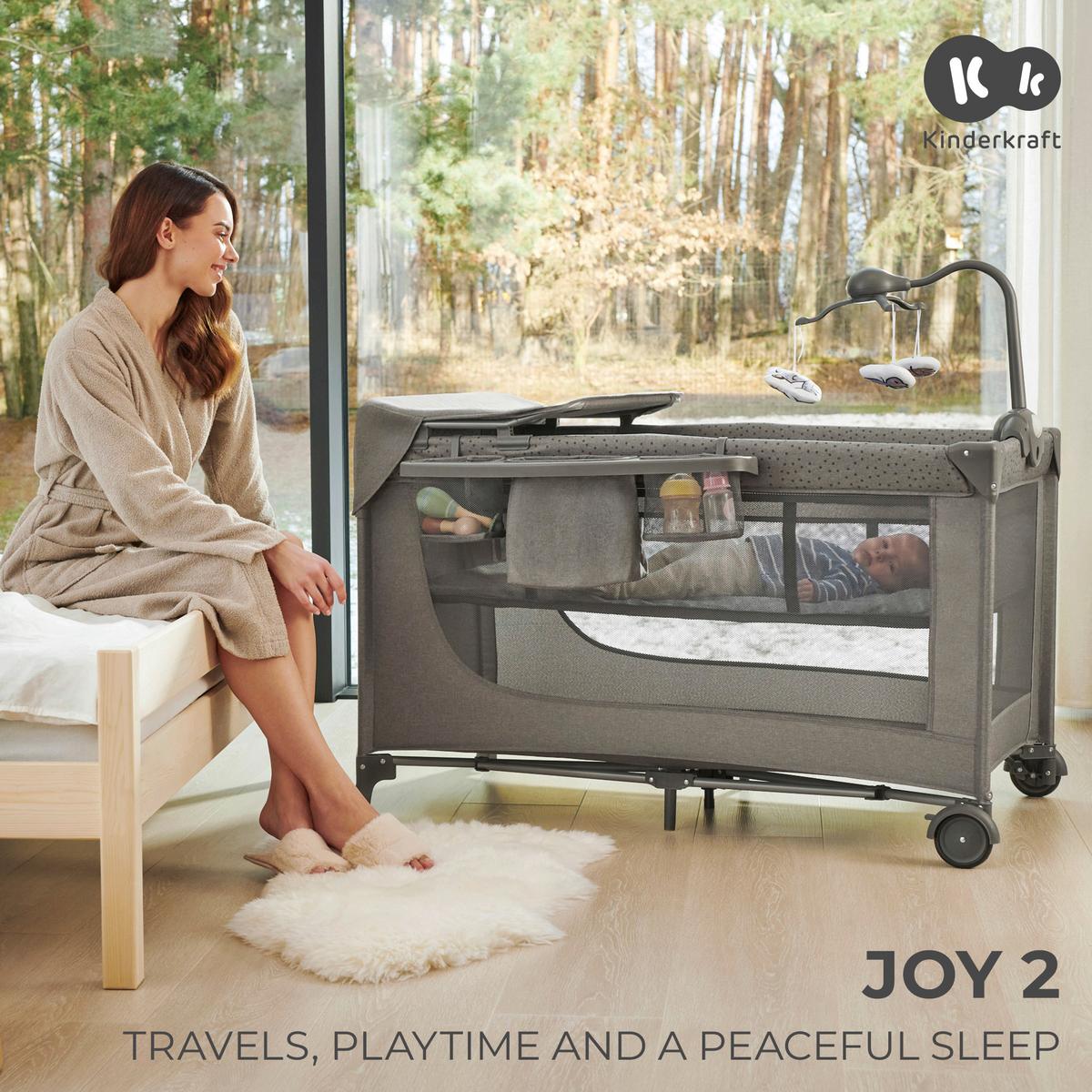 Reisebett Joy 2 3-In-1 Dunkelgrau, Lf: 60x120cm - Dunkelgrau, Basics (60/120cm) - Kinderkraft
