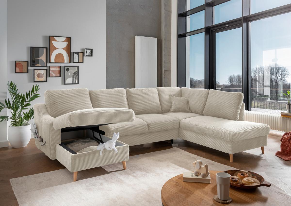 Wohnlandschaft Valentina Mit Schlaffunktion Beige - Beige/Naturfarben, KONVENTIONELL, Textil (150/301/200cm) - P & B