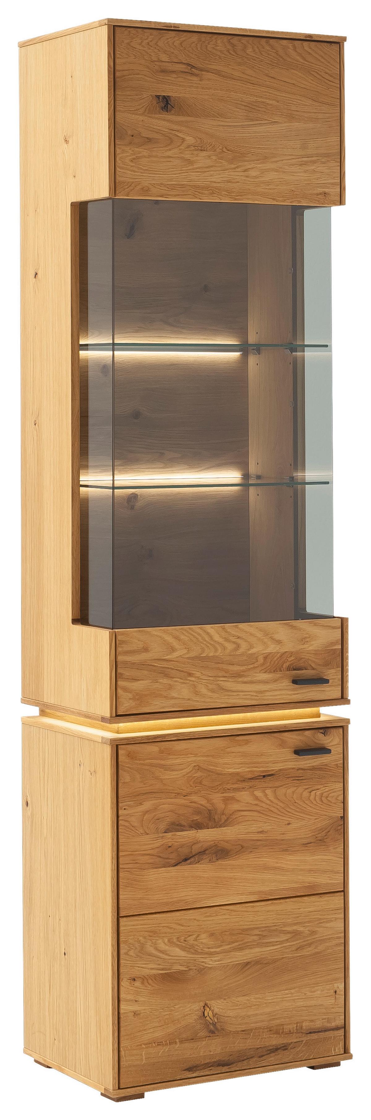 Vitrine Como B: 53 cm mit Beleuchtung Eichefarben - Wildeiche, Natur, Glas/Holz (53/202/38cm) - MID.YOU