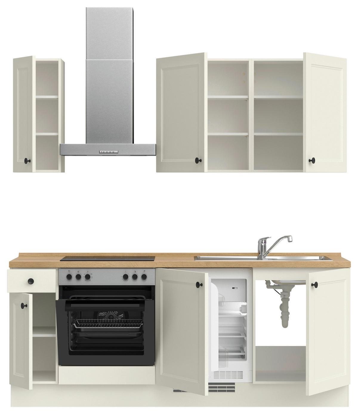 Kuchyňská linka 210 cm, bílá - bílá/barvy dubu, Moderní, kov/kompozitní dřevo (210cm) - Nobilia