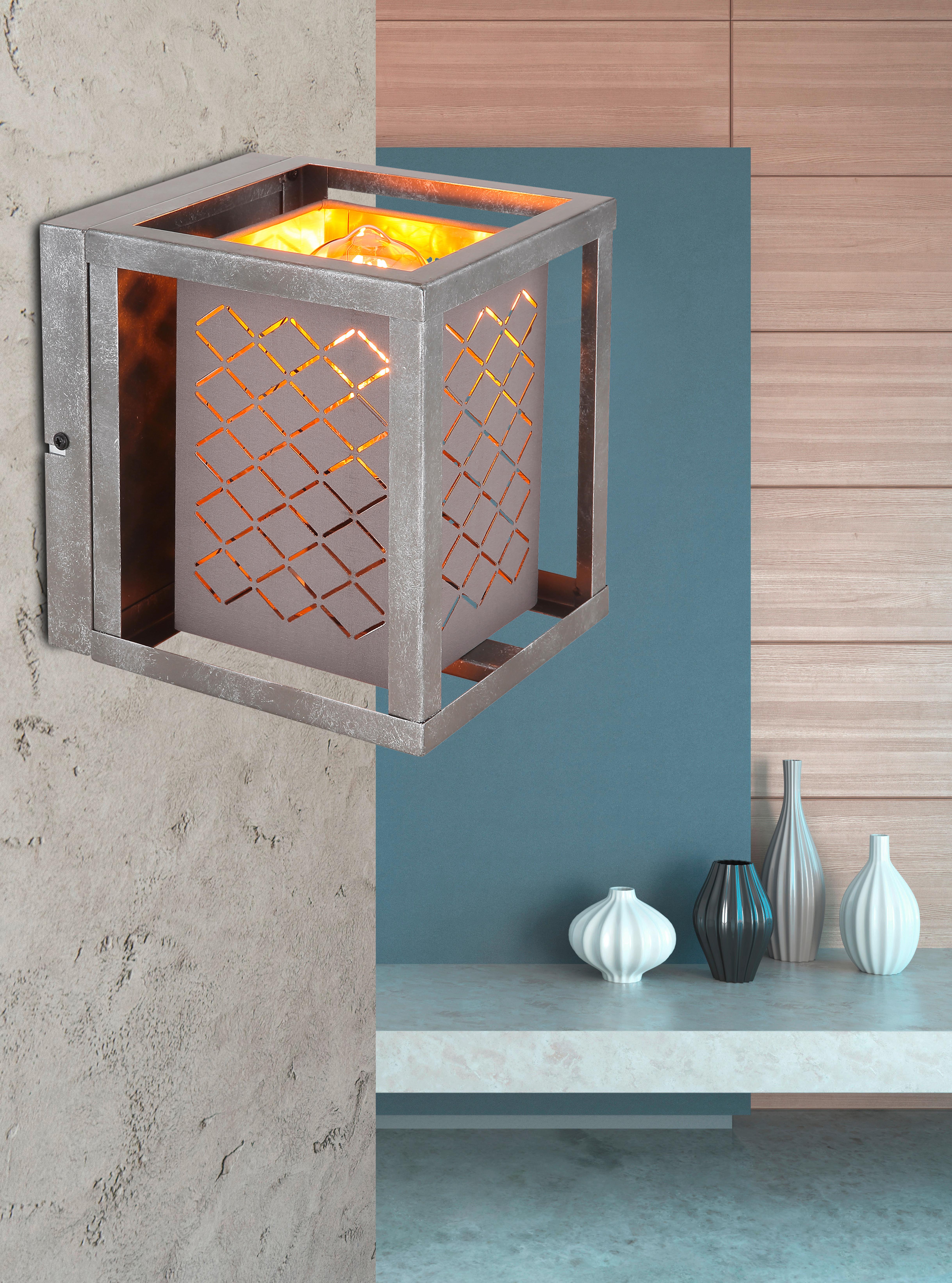 Wandleuchte 1-flammig Grau/silber-/goldfarben - Silberfarben/Goldfarben, Design, Textil/Metall (17/17/20cm) - Globo