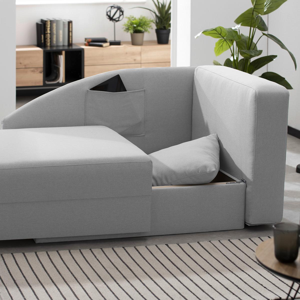 Recamiere Tobi L: 154cm Links Hellgrau mit Bettkasten - Hellgrau, Design, Textil (154/86/93cm) - Max Winzer