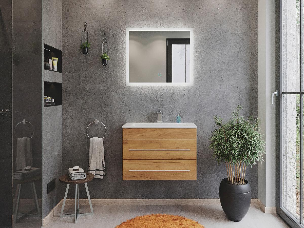 Badezimmer Portus Eiche Dekor B: 70,4 cm - Eichefarben/Weiß, MODERN, Keramik/Holzwerkstoff (70,4cm) - MID.YOU