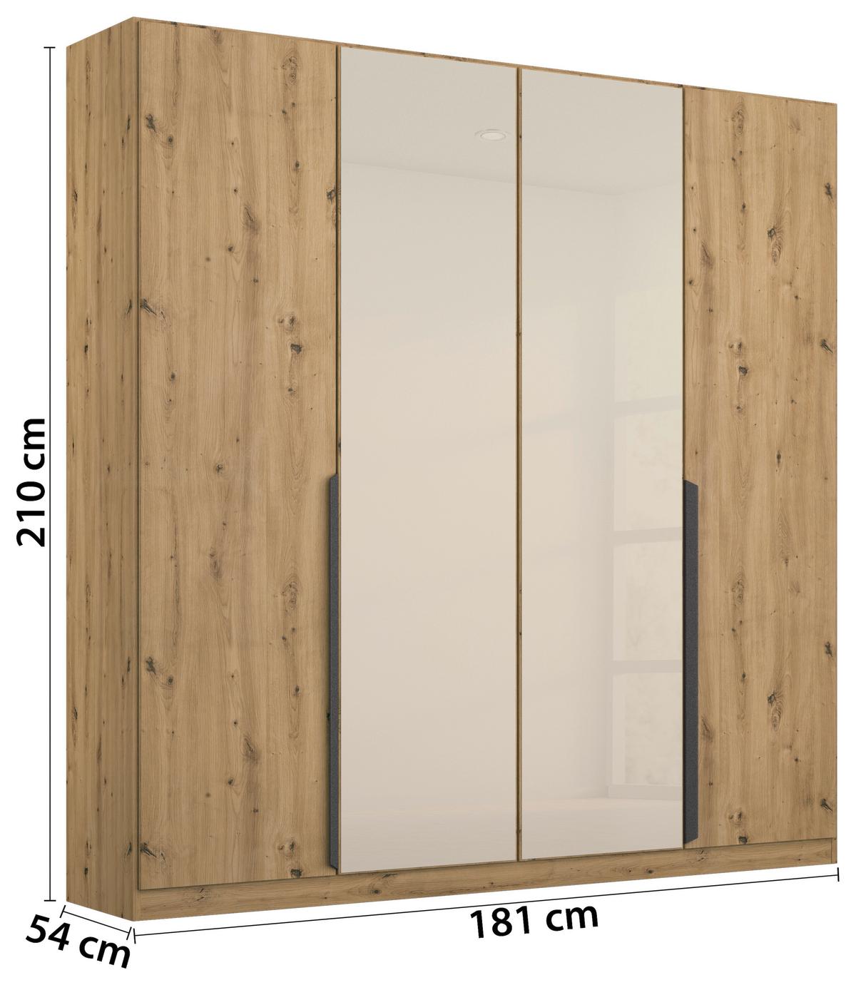 Drehtürenschrank Artemix 181 cm Champagner/Eiche Dekor - Champagner/Eiche Artisan, MODERN, Glas/Holzwerkstoff (181/210/54cm) - Rauch Möbel