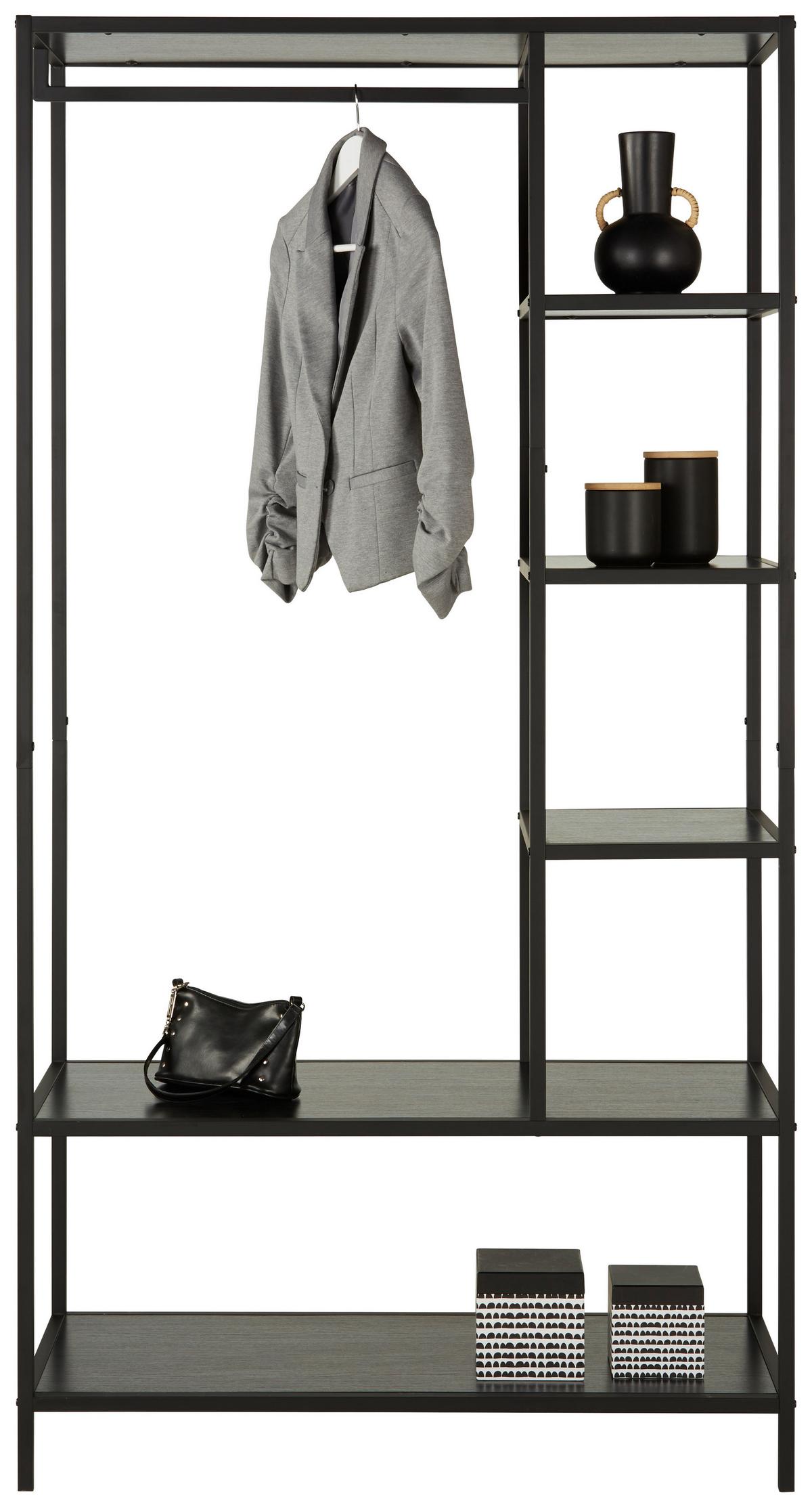 Regál Stilos, černý - černá, Design, kov/kompozitní dřevo (100/190/44cm) - Mömax