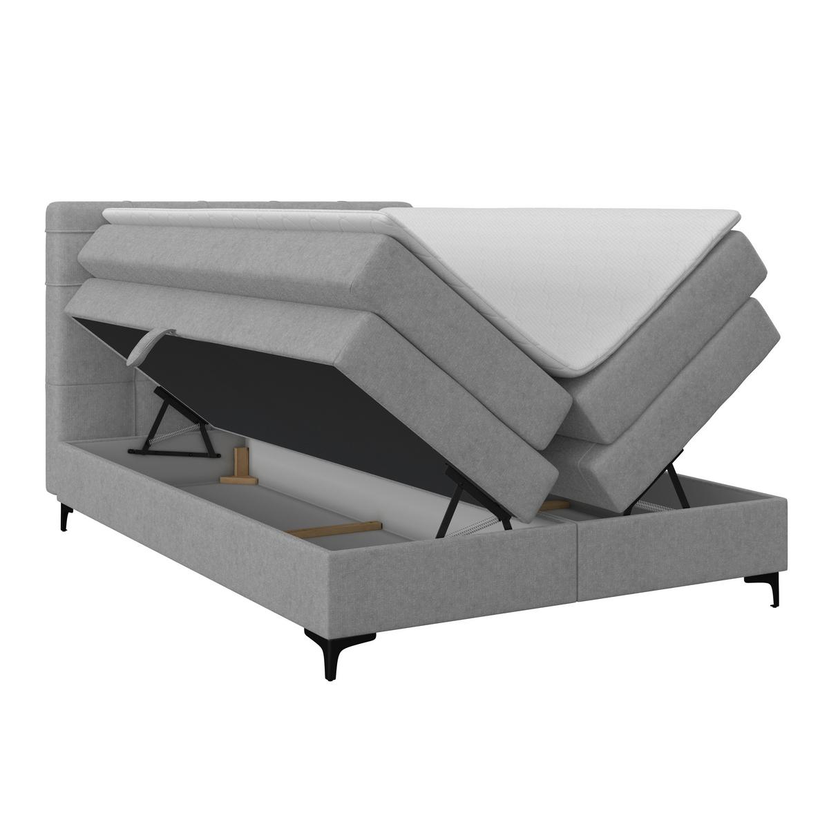Boxspringbett MITTO Hellgrau 140x200 cm - Hellgrau/Schwarz, KONVENTIONELL, Textil/Metall (140/200cm)