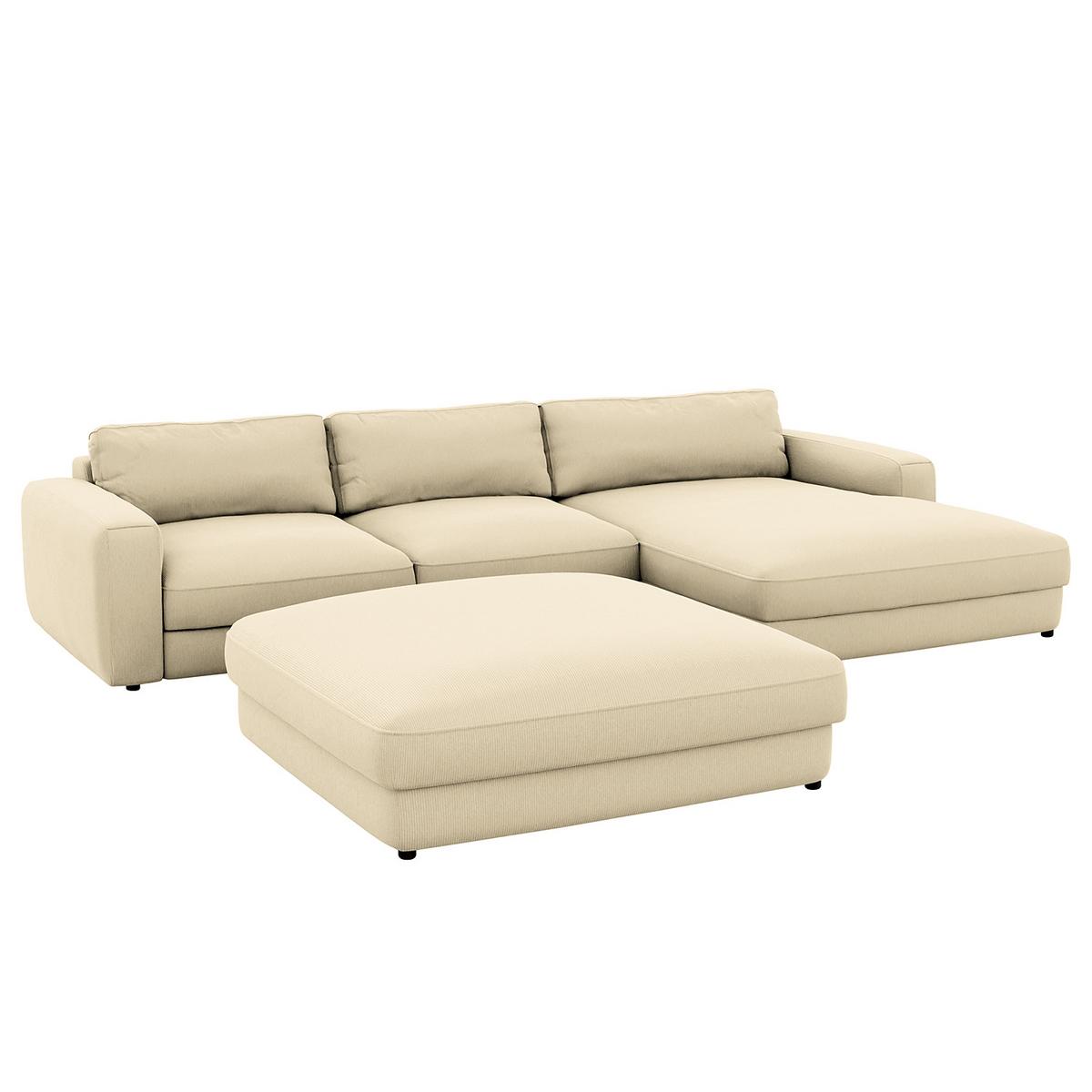 Hocker Bourbon, Creme B: 133 Cm - Creme/Schwarz, MODERN, Textil (133/43/133cm) - Trendmanufaktur