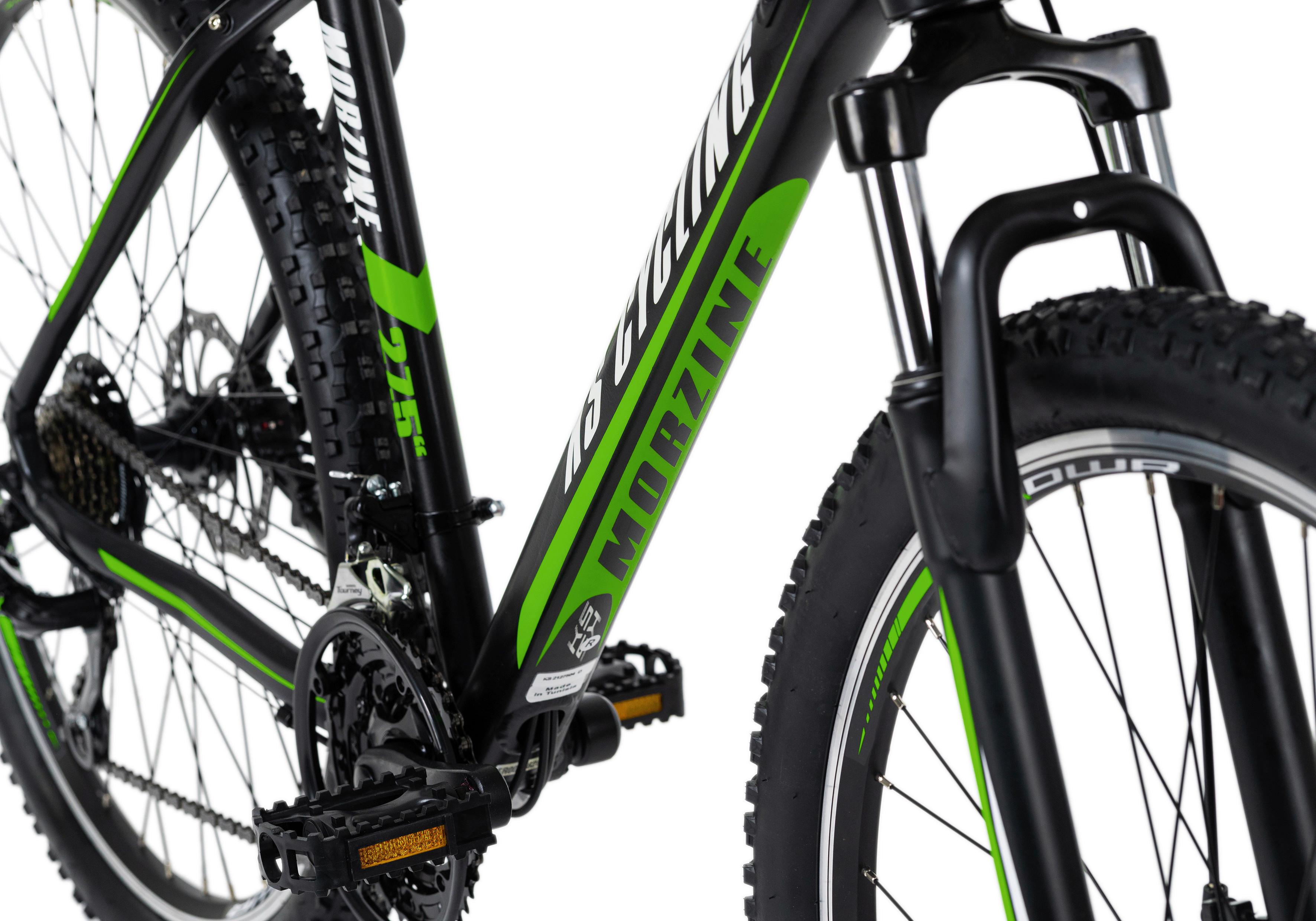 Mountainbike MORZINE aus Stahl in Schwarz/Grün mit 21 Gängen Detail Rahmen
