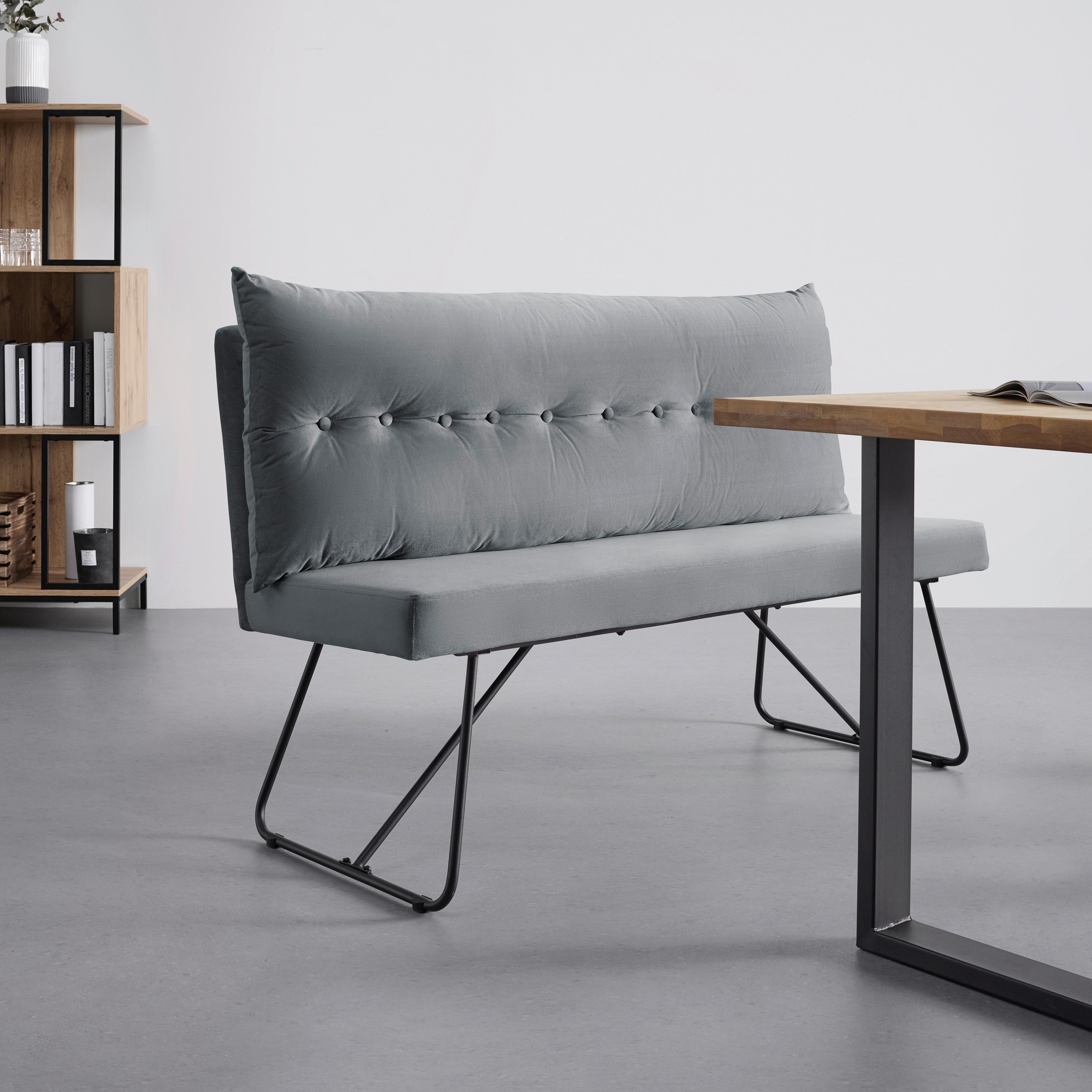 Lavica ze sametu Bono šedá - šedá/černá, Moderní, kov/dřevo (140/92/63cm) - Bessagi Home