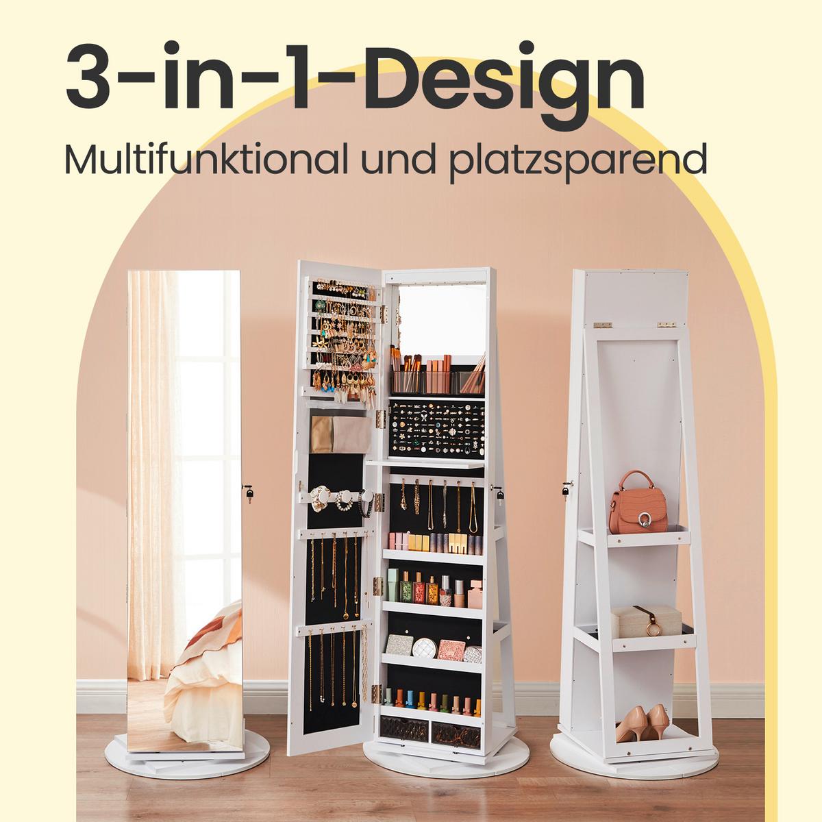 Schmuckschrank Weiß B: 54,5 Cm - Weiß, Basics, Glas/Holzwerkstoff (54,5/162/37cm)