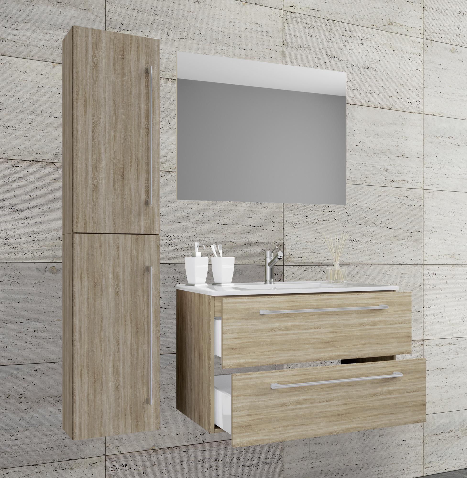 Badezimmer Badinos - Weiß/Sonoma Eiche, MODERN, Keramik/Holzwerkstoff (93cm) - MID.YOU