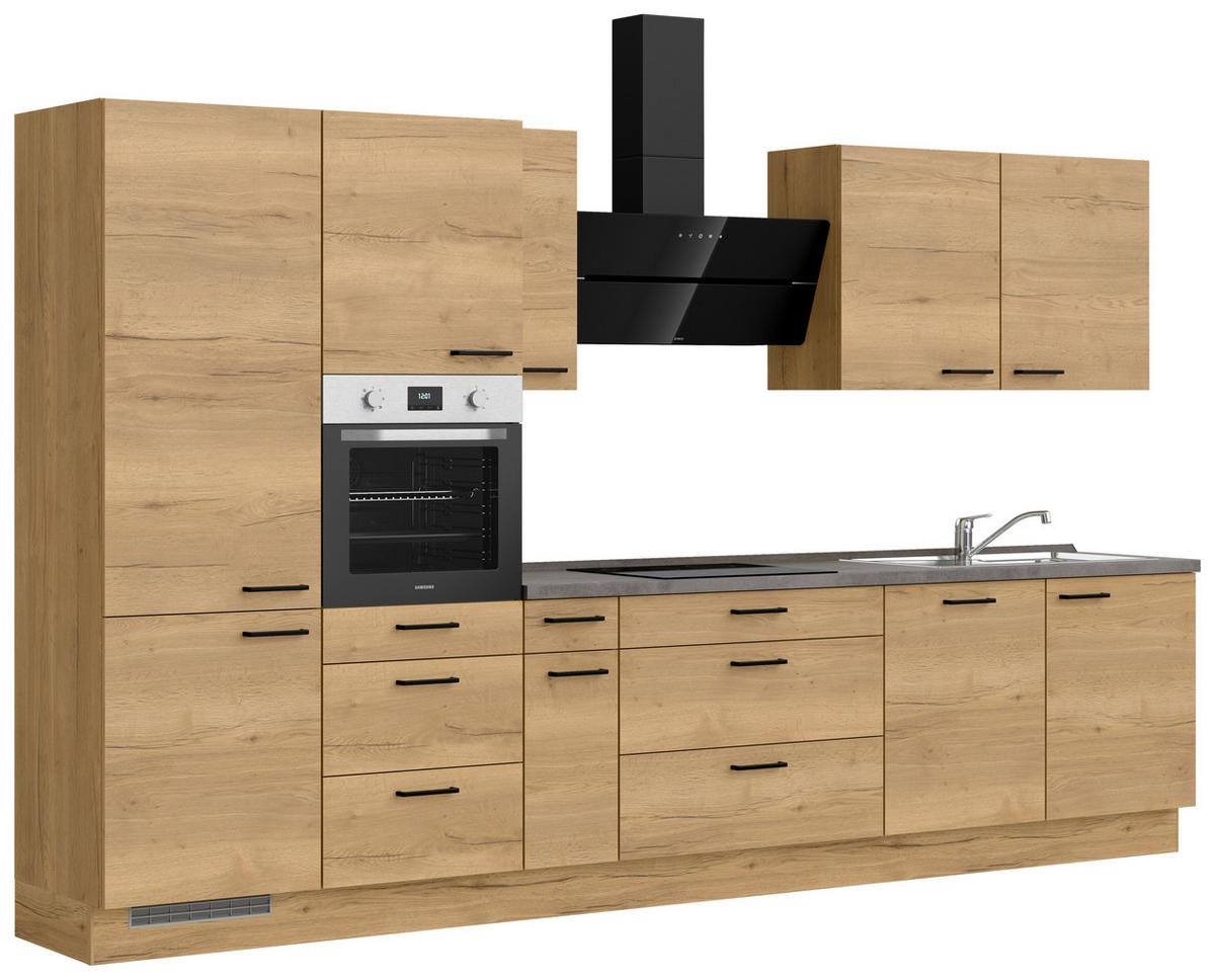 Kuchynská linka 360 cm, dub Sierra - čierna/farba duba, Modern, kov/kompozitné drevo (360cm) - Nobilia
