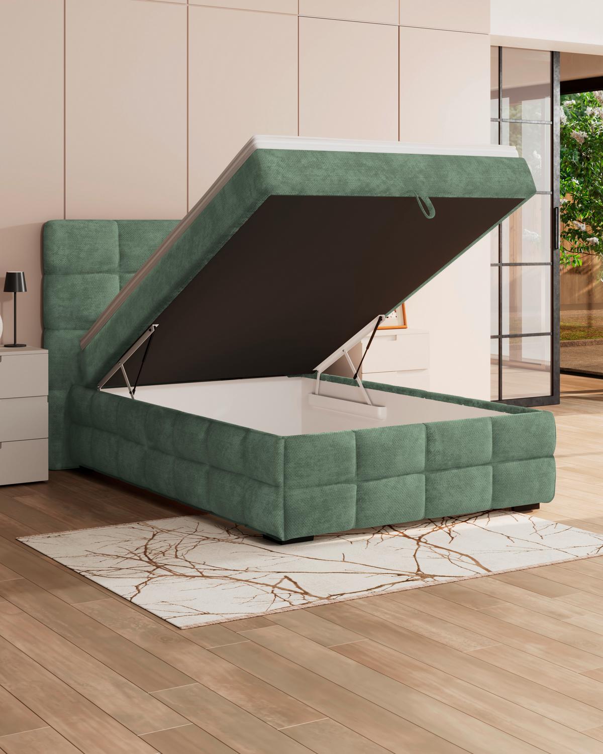 Čalúnená posteľ VEGA 140x200 cm, mätovozelená - čierna/zelená, Trend, drevo/textil (140/200cm)