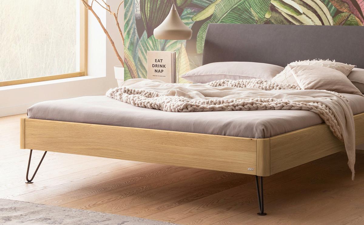 Bett Lugano, Eichefarben 140x200 Cm - Dunkelgrau/Eichefarben, MODERN, Holz/Textil (140/200cm) - Hasena