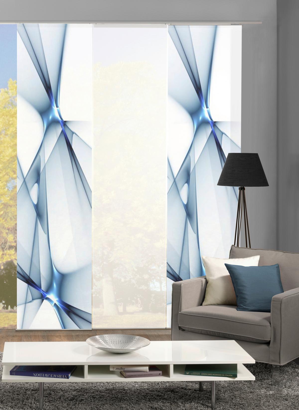 Flächenvorhang 3-tlg. Franklin B: 60 Cm, Blau/weiß - Blau, Basics, Textil (60/245cm)