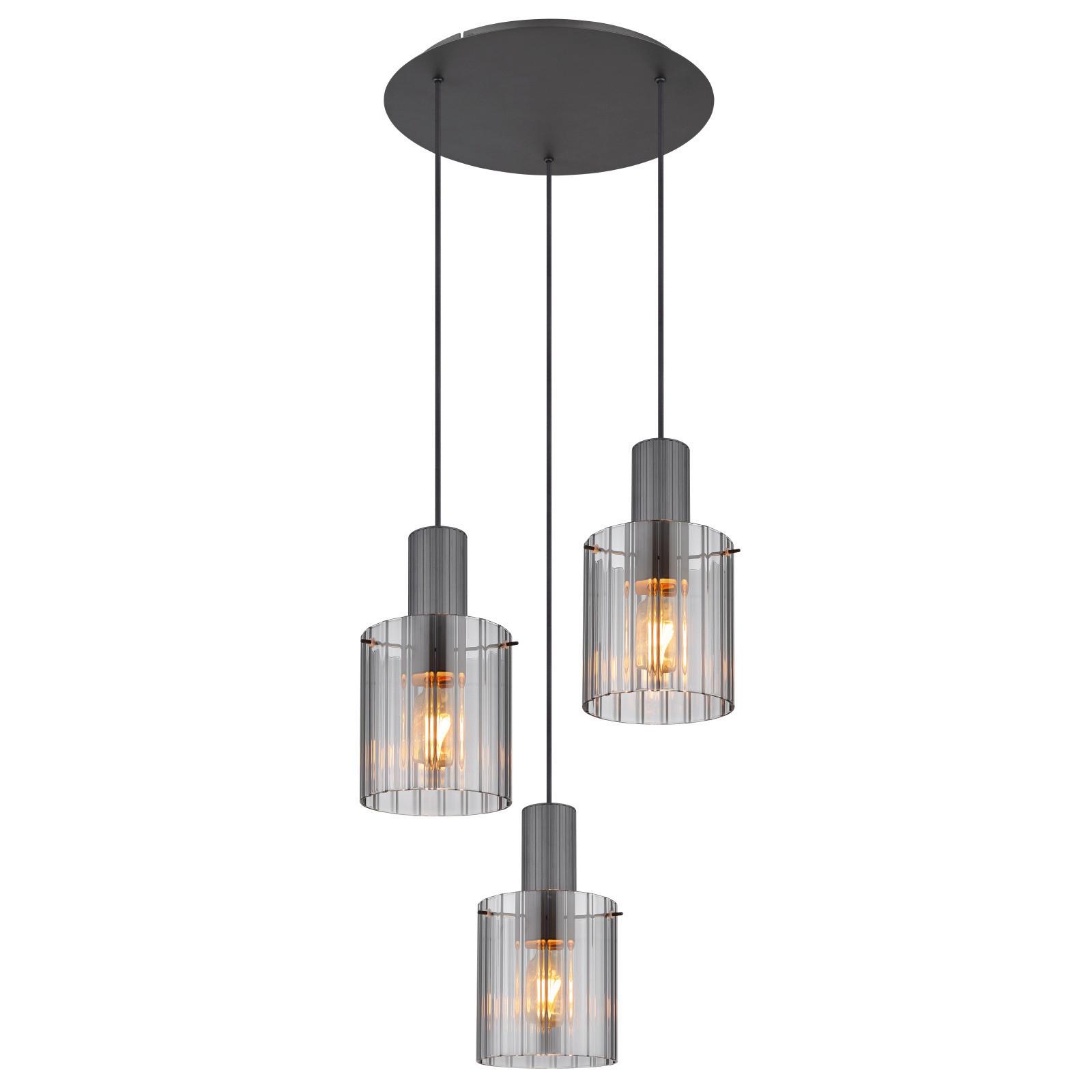 Hängeleuchte 15904-3hr - Dunkelgrau, Design, Glas/Metall (48/150cm) - Globo