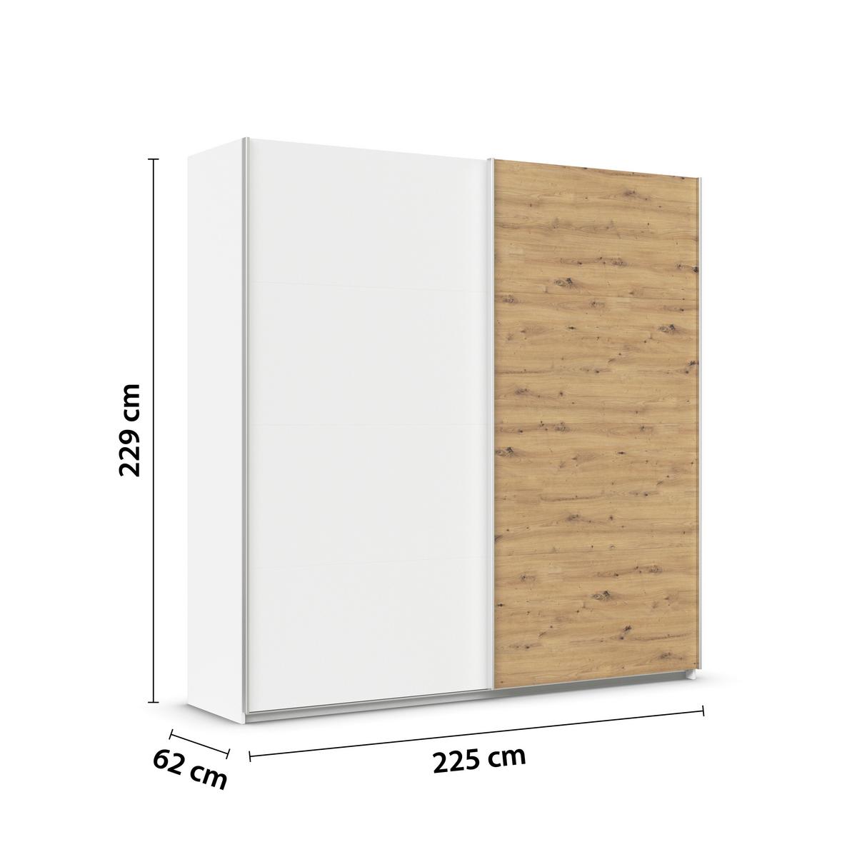 Tolóajtós Szekrény Feldkirch 225/229 Cm - Artisan tölgy/fehér, Modern, faalapú anyag (225/229/62cm)