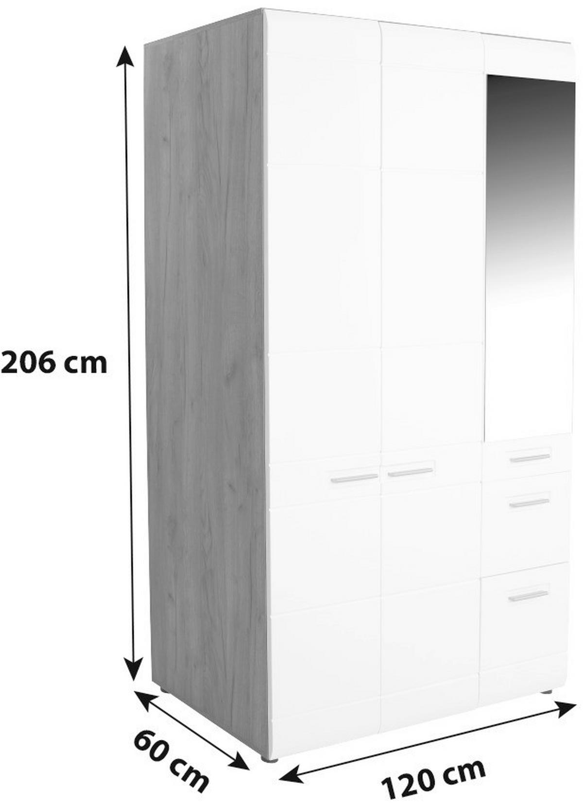 Nyílóajtós Szekrény Avensis New 120/206 Cm - tölgyfa színű/fehér, Konventionell, faalapú anyag (120/205,7cm) - Luca Bessoni