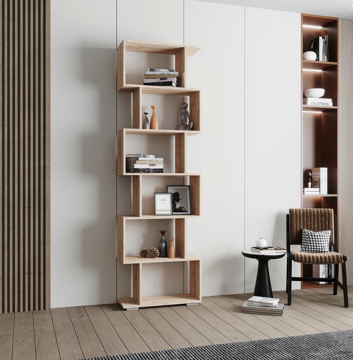 Regal Palusa Sonoma Eiche Dekor - Silberfarben/Sonoma Eiche, Design, Holzwerkstoff (60/196/24cm) - MID.YOU