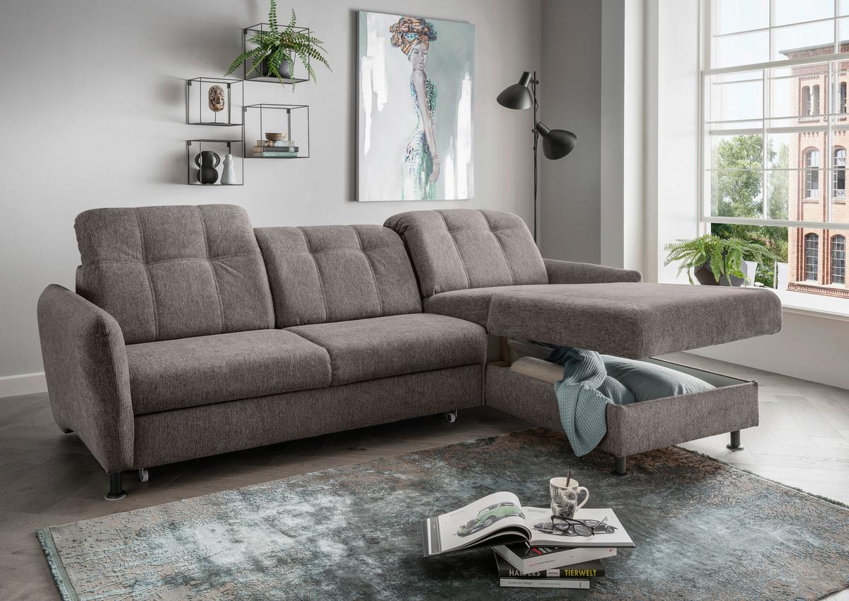 Ecksofa Minori Chenille Graubraun, S: 267x184 Cm - Graubraun/Schwarz, MODERN, Textil (267/184cm) - Livetastic