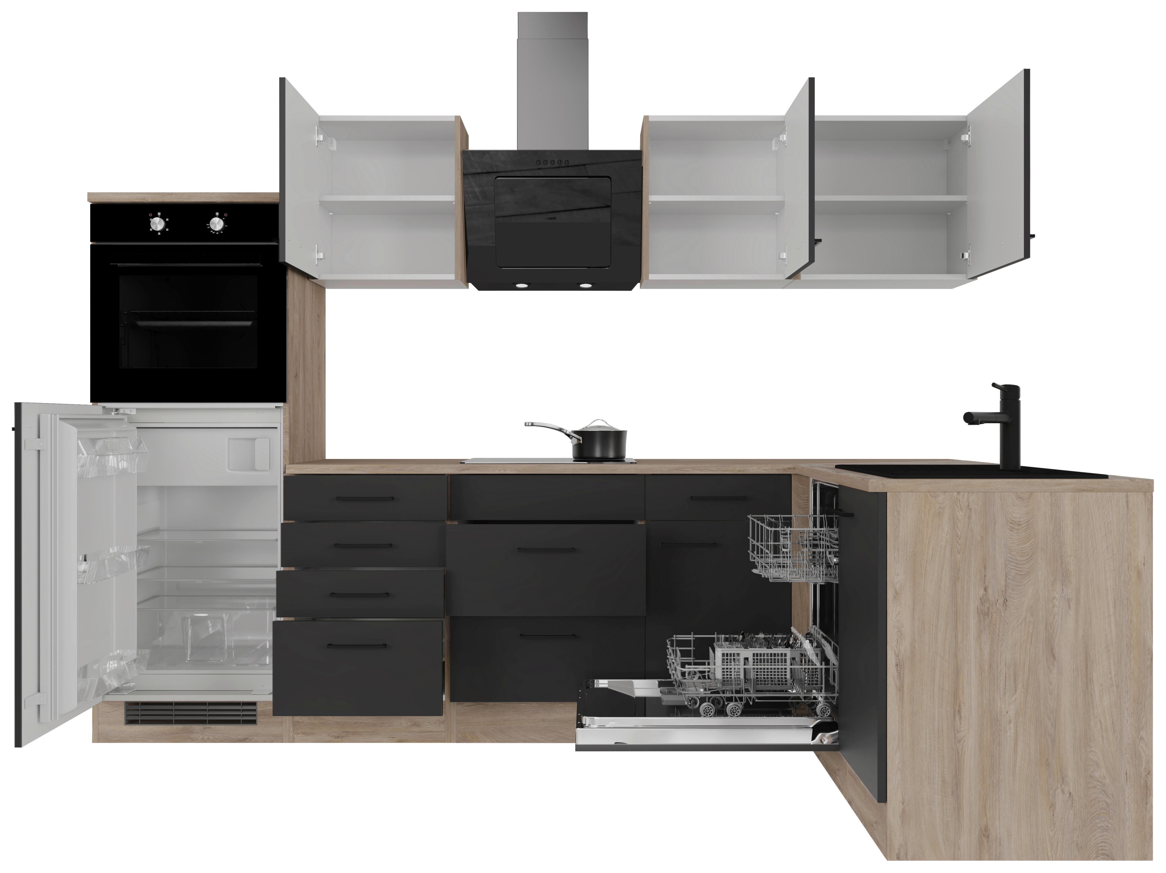 Eckküche Capri Eiche/schwarz S: 280x170 Cm - Eichefarben/Schwarz, Basics, Holzwerkstoff (280/170cm) - FlexWell
