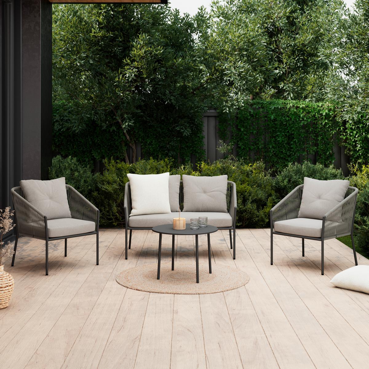 SÚPRAVA ZÁHRADNÉHO NÁBYTKU REINI - sivá/svetlosivá, Modern, kov/textil (120/74/68cm) - Mömax