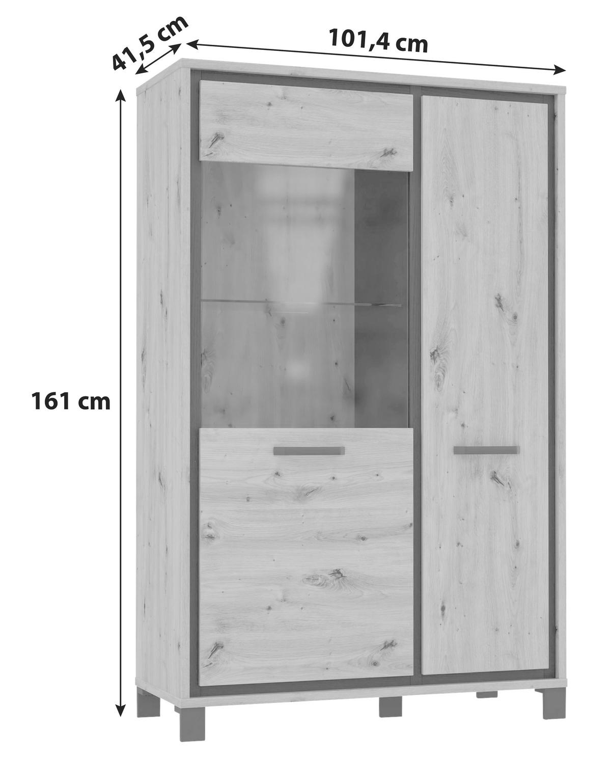 Highboard mit Glaselement 102 cm Trondheim, Eiche Dekor - Eichefarben/Schwarz, Basics, Glas/Holzwerkstoff (101.4/161/41.5cm) - Livetastic