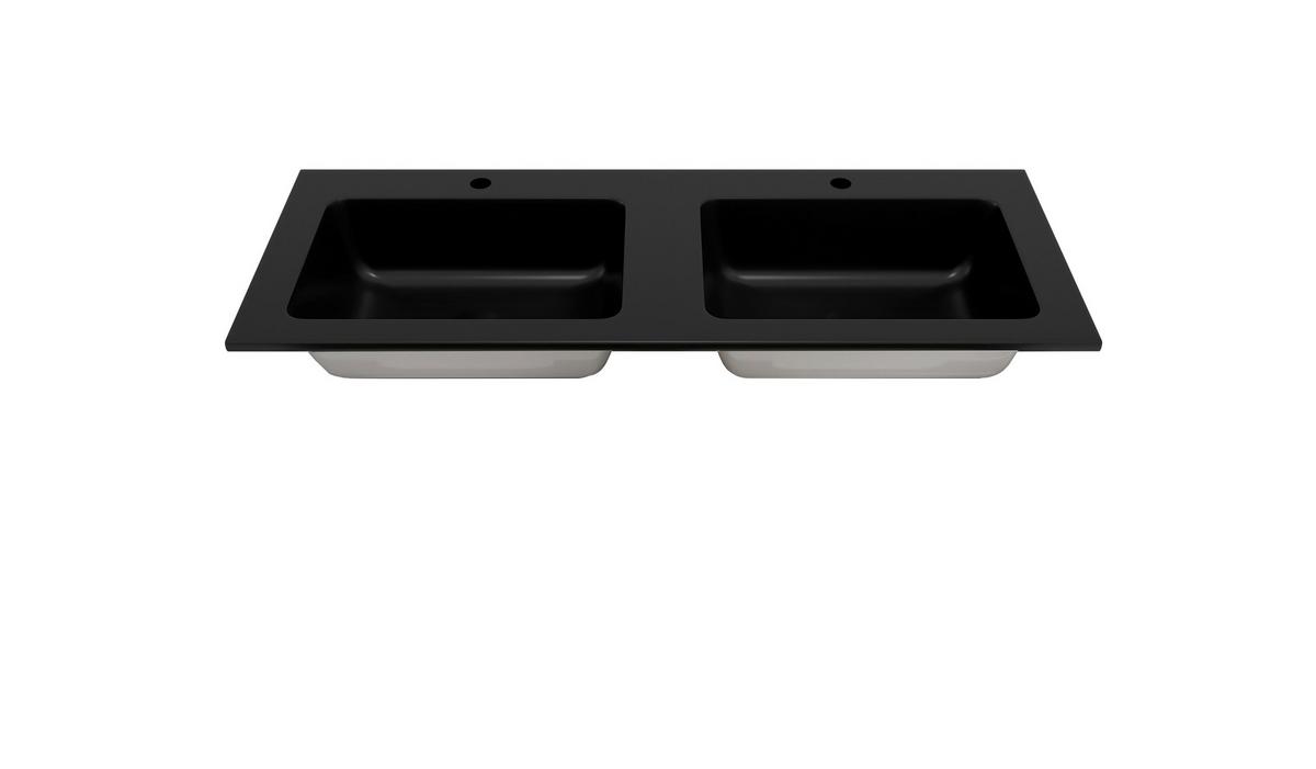 Waschbecken mit Unterschrank Chester B: 120 cm - Eiche Wotan/Schwarz, MODERN, Holzwerkstoff/Stein (120cm) - Held