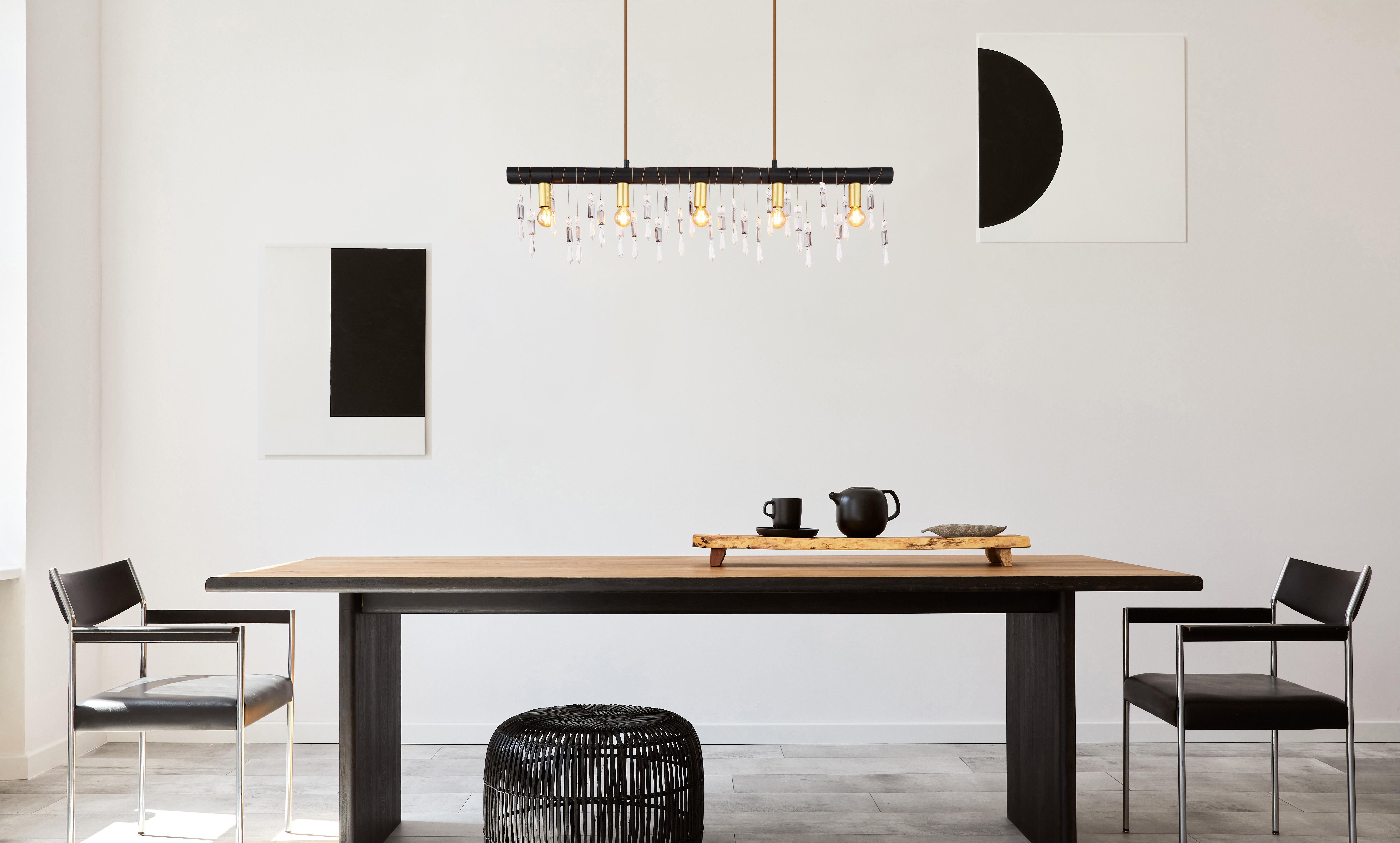 Hängeleuchte H:120 cm 5-Flammig - Schwarz, KONVENTIONELL, Glas/Holz (90/6/120cm) - Globo