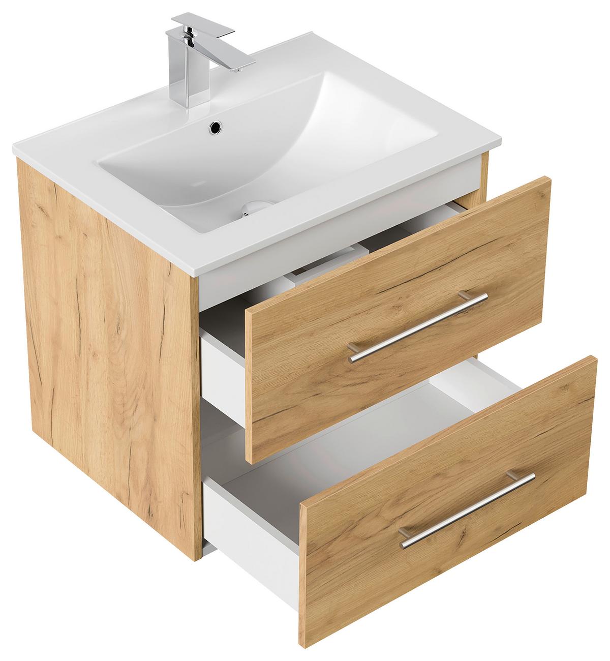 WASCHTISCHKOMBI Homeline, Eichefarben B:61,5cm - Eichefarben/Weiß, Basics, Keramik/Holzwerkstoff (61,5cm) - MID.YOU