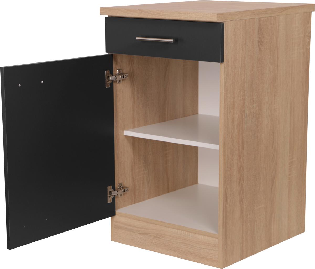 Küchenunterschrank Merle Schwarz, Eiche Dekor B:50cm - Eichefarben/Schwarz, Basics, Holzwerkstoff (50/84,8/60cm) - Respekta