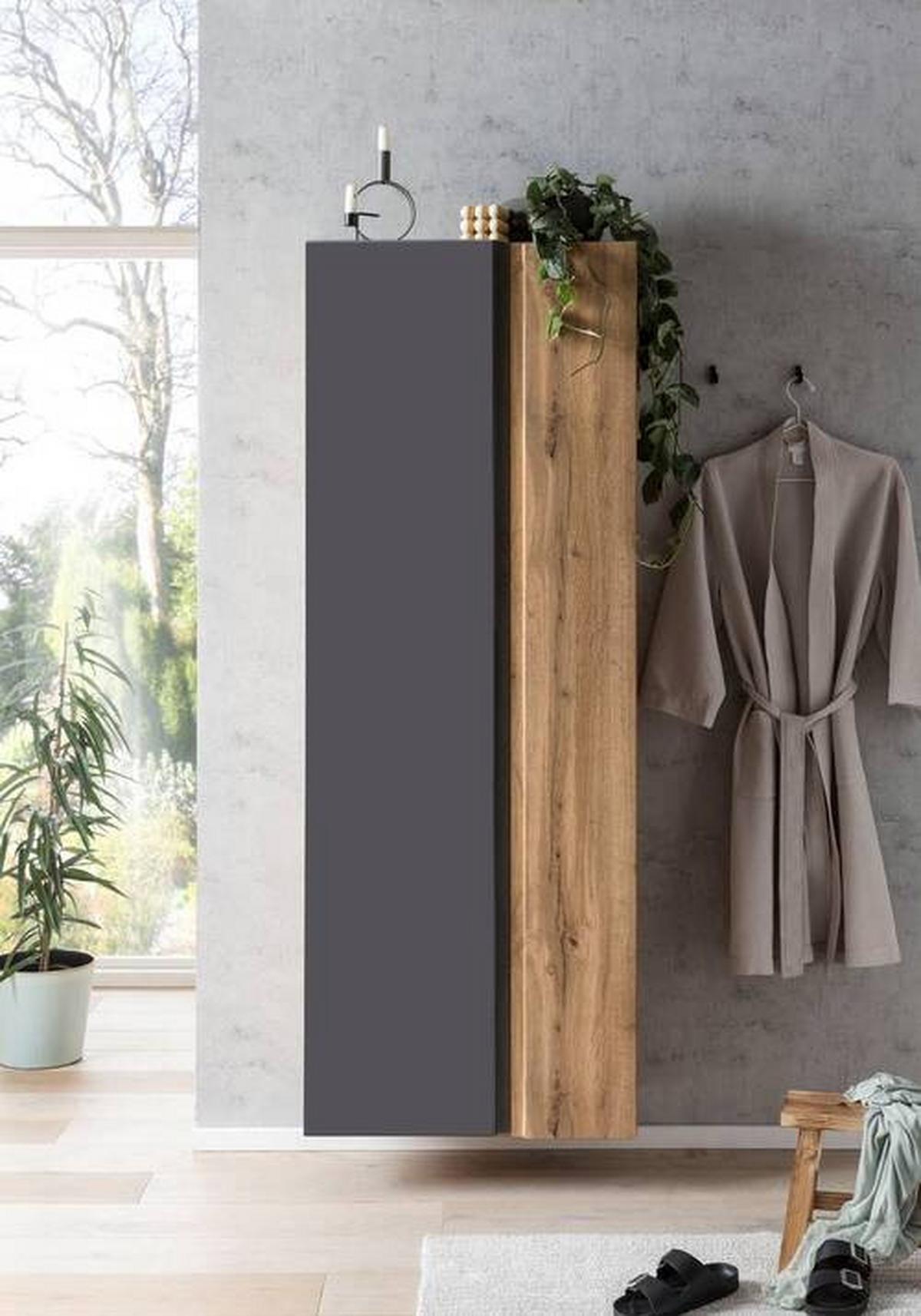 Hochschrank Varese B: 65 Cm Grau/eiche Wotan - Eiche Wotan/Grau, MODERN, Holzwerkstoff (65/180/35cm) - Held