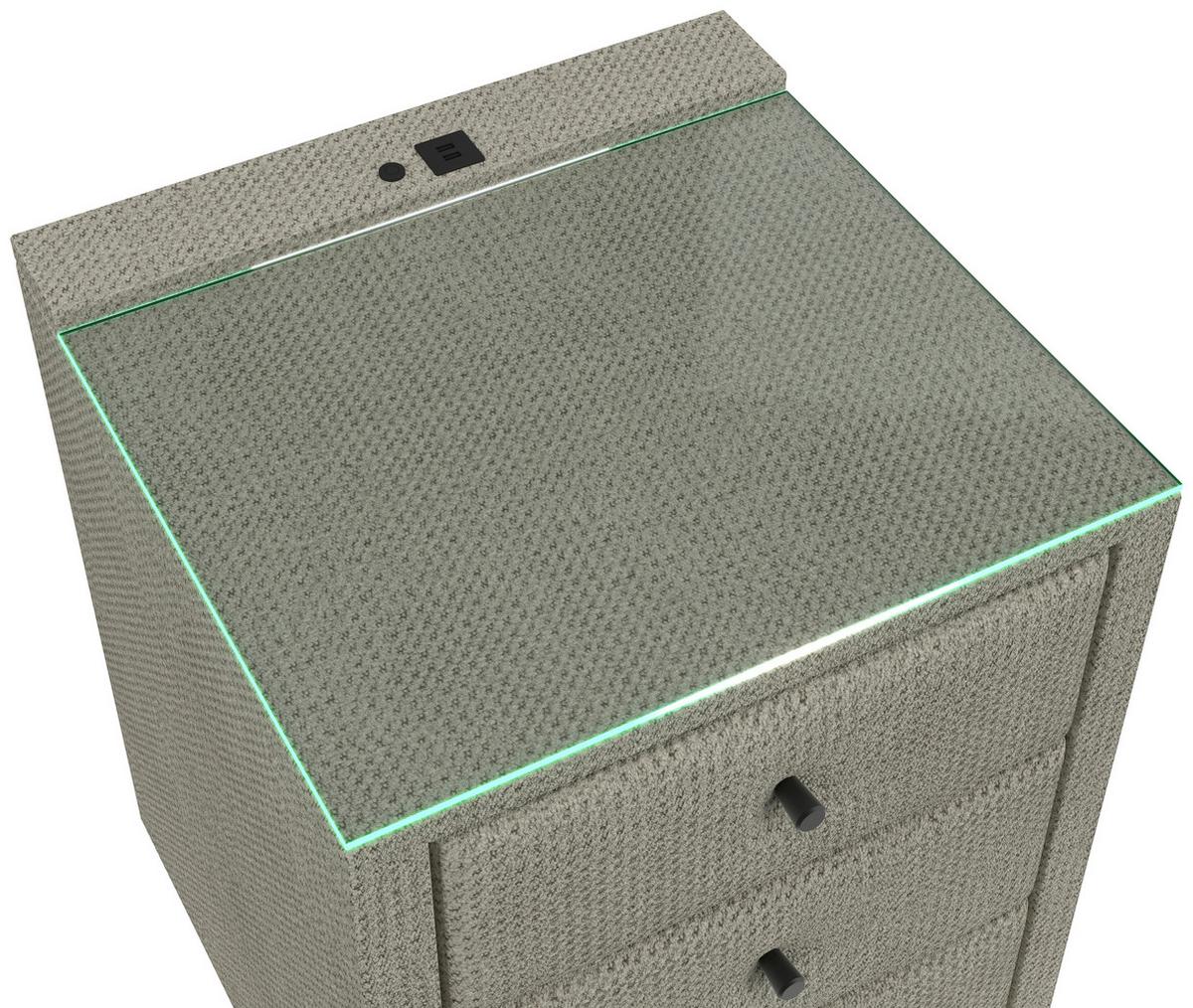 Nachtkästchen Brisbane I inkl. USB Anschluss B: 49,5cm - Ecru, Trend, Glas/Holzwerkstoff (49,5/56,5/46cm) - Sembella