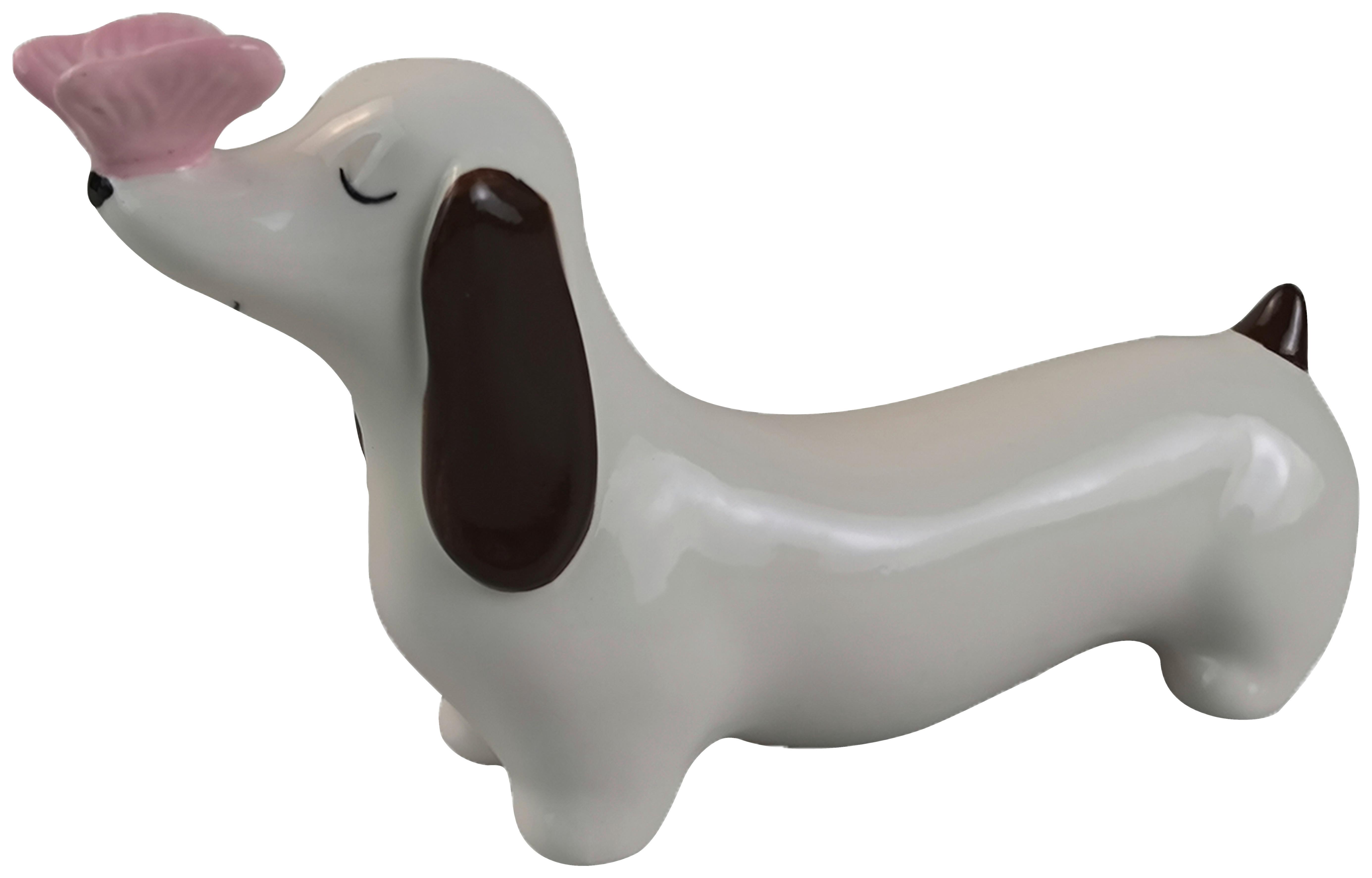 Dekohund Stefan - Pink/Braun, KONVENTIONELL, Keramik (20,5/5,5/11,2cm) - Luca Bessoni