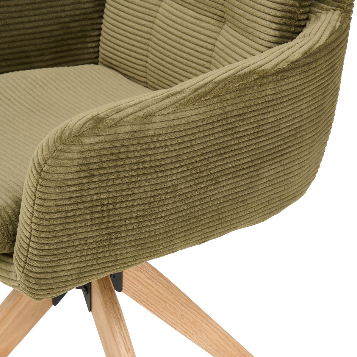 Armlehnstuhl Matti Grün, Sitzfläche 360° drehbar - Naturfarben/Grün, KONVENTIONELL, Holz/Textil (60/93/65,5cm) - Livetastic