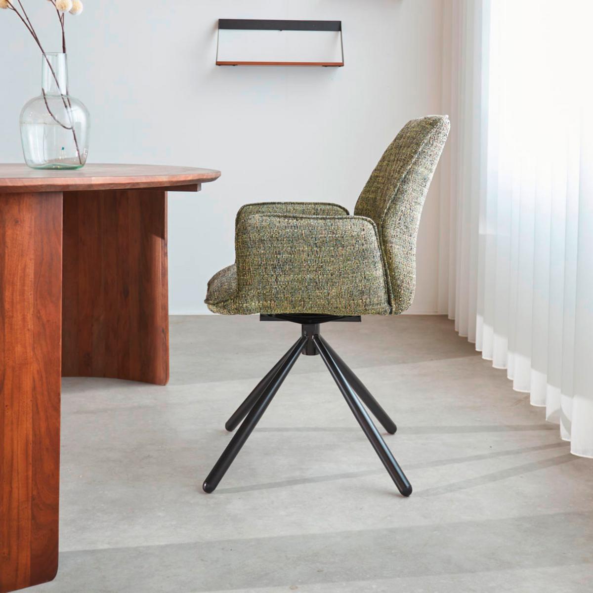 Armlehnstuhl-Set Donny Grün B: 57,5 cm - Schwarz/Grün, MODERN, Textil/Metall (57,5/92/52cm) - MID.YOU