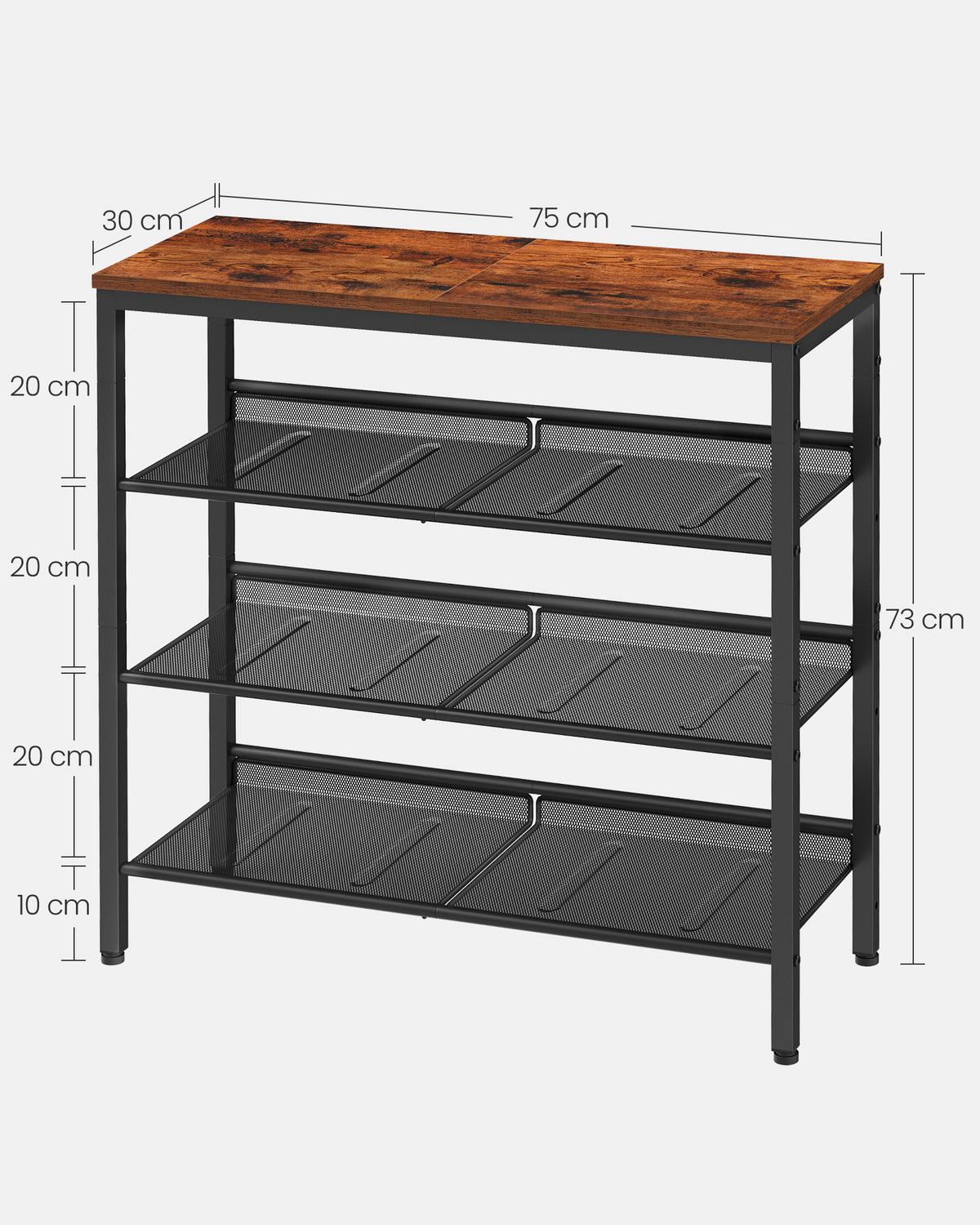REGÁL NA BOTY SHOE RACK - černá/hnědá, Moderní, kov/kompozitní dřevo (75/73/30cm) - MID.YOU