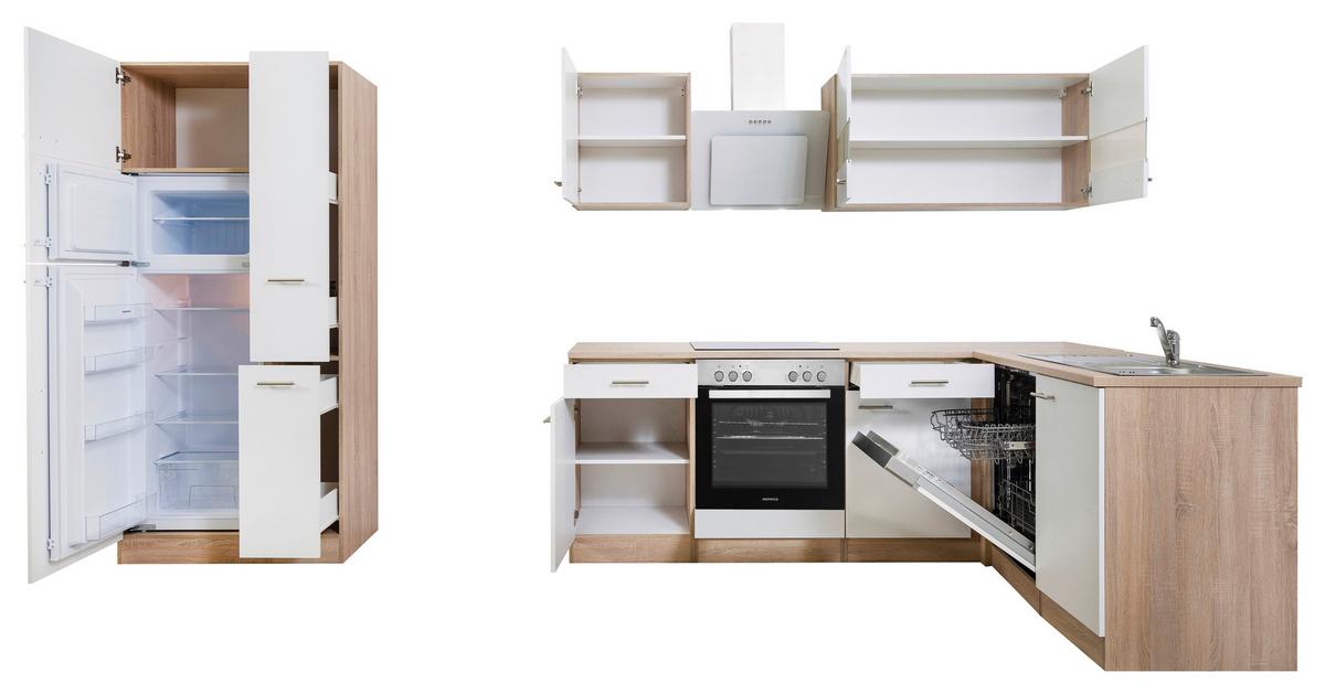 Eckküche Economy mit Geräten 172 cm Weiß/Eichefarben - Eichefarben/Weiß, Basics, Glas/Holzwerkstoff (310/172cm) - Respekta