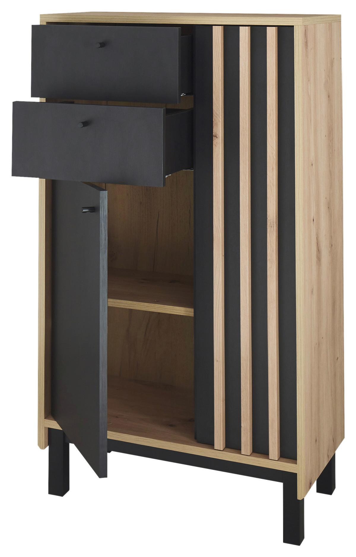 Midischrank Volano Bxh 60x106 Cm Eiche Dekor/schwarz - Schwarz/Eiche Artisan, MODERN, Holzwerkstoff (60/106/32cm) - MID.YOU