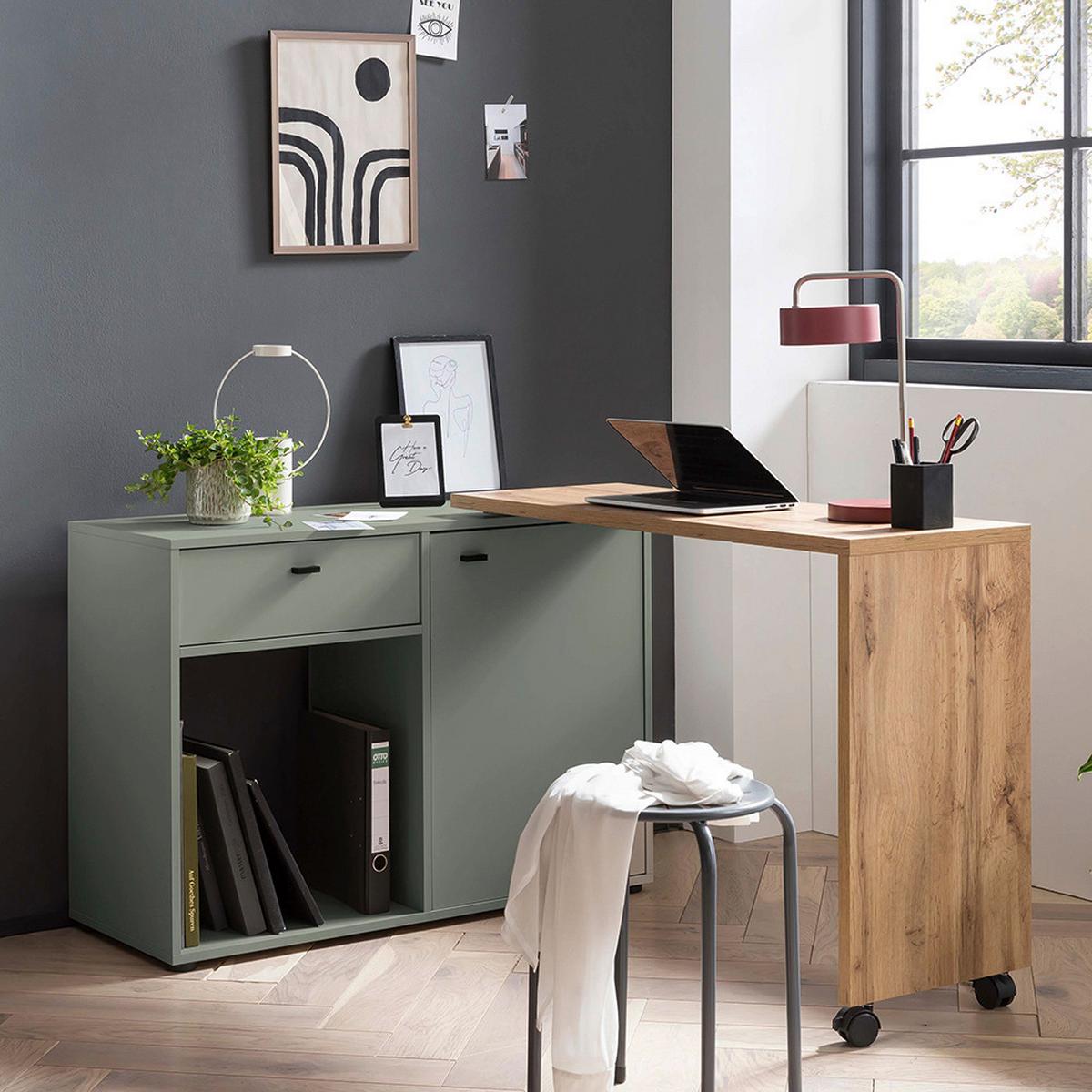 Schreibtisch Tiny Working Eichefarben/grün B: 104,6 Cm - Eichefarben/Grün, MODERN, Holzwerkstoff/Kunststoff (104,6/75,3/39cm) - MID.YOU
