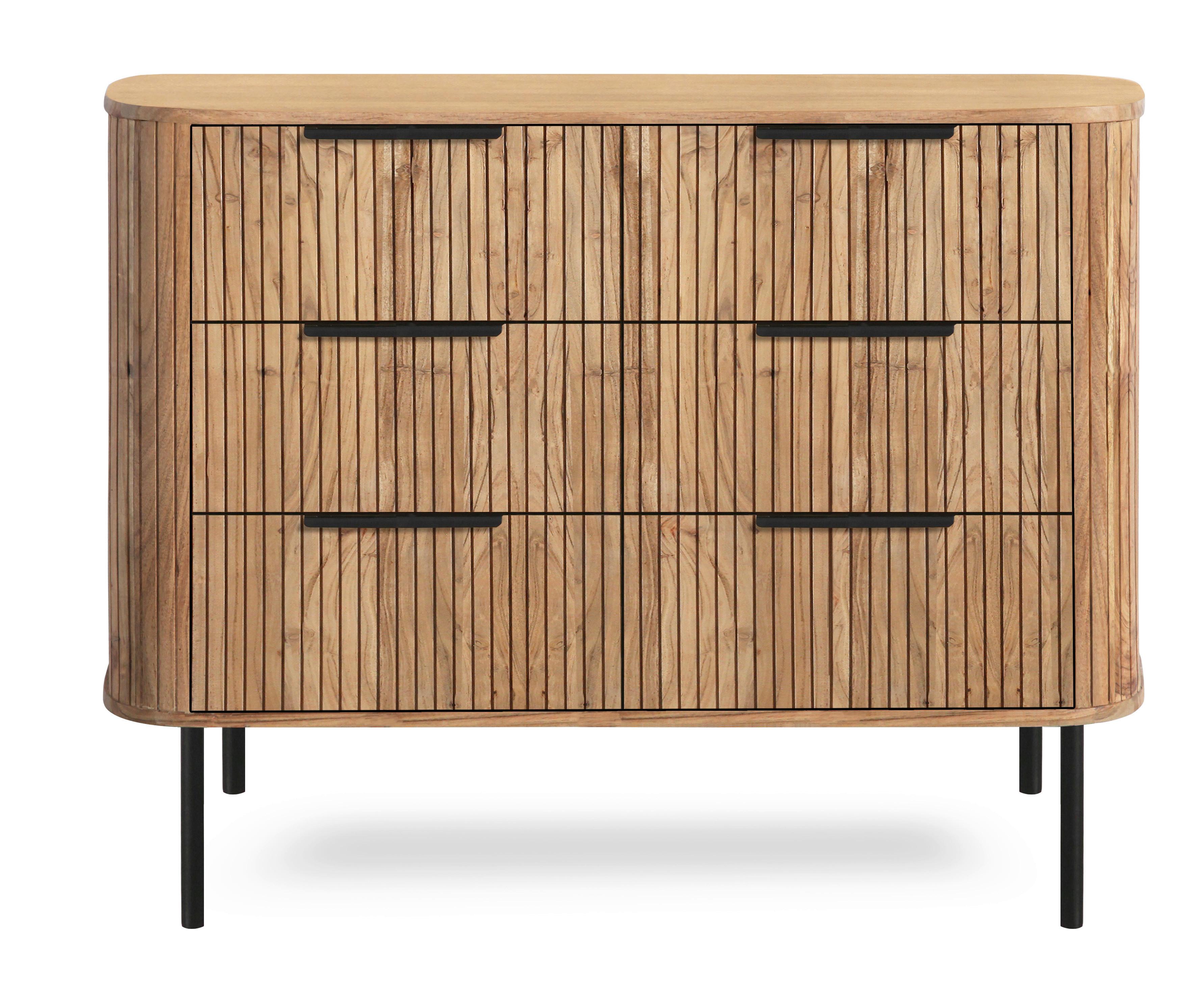 Kommode Kunja Akazie Massiv, B: 103 cm - Schwarz/Akaziefarben, Trend, Holz/Metall (103/80/45cm)