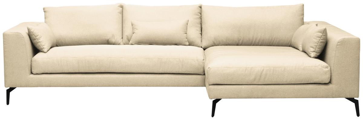 Ecksofa Berlin Webstoff Creme 313x172 cm - Creme/Schwarz, Design, Textil (313/172cm) - Livetastic