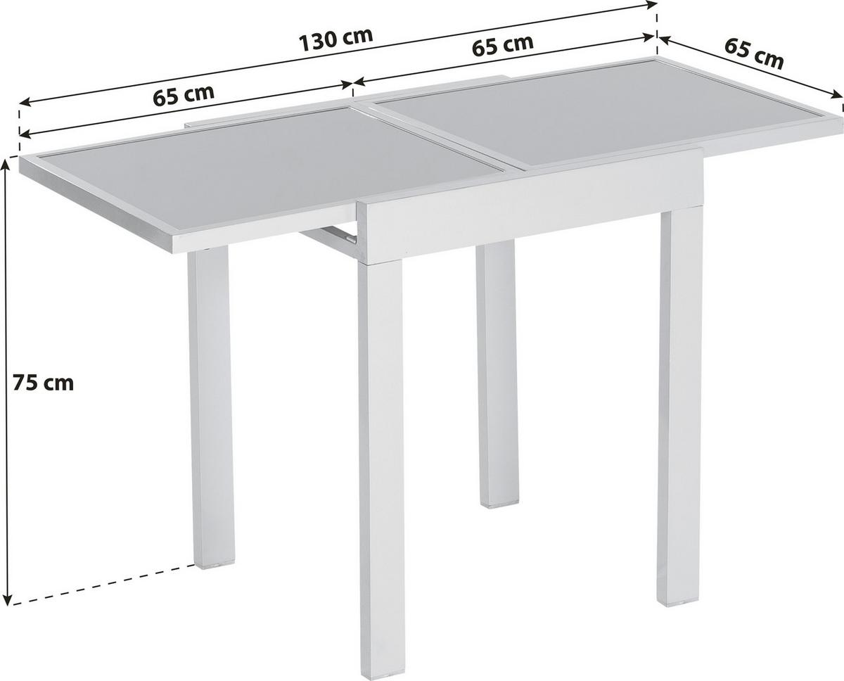 Balkontisch Ausziehbar Ambia Garden Metall/glas 65 Cm - Silberfarben, KONVENTIONELL, Glas/Metall (65/65/75cm) - Gardenson