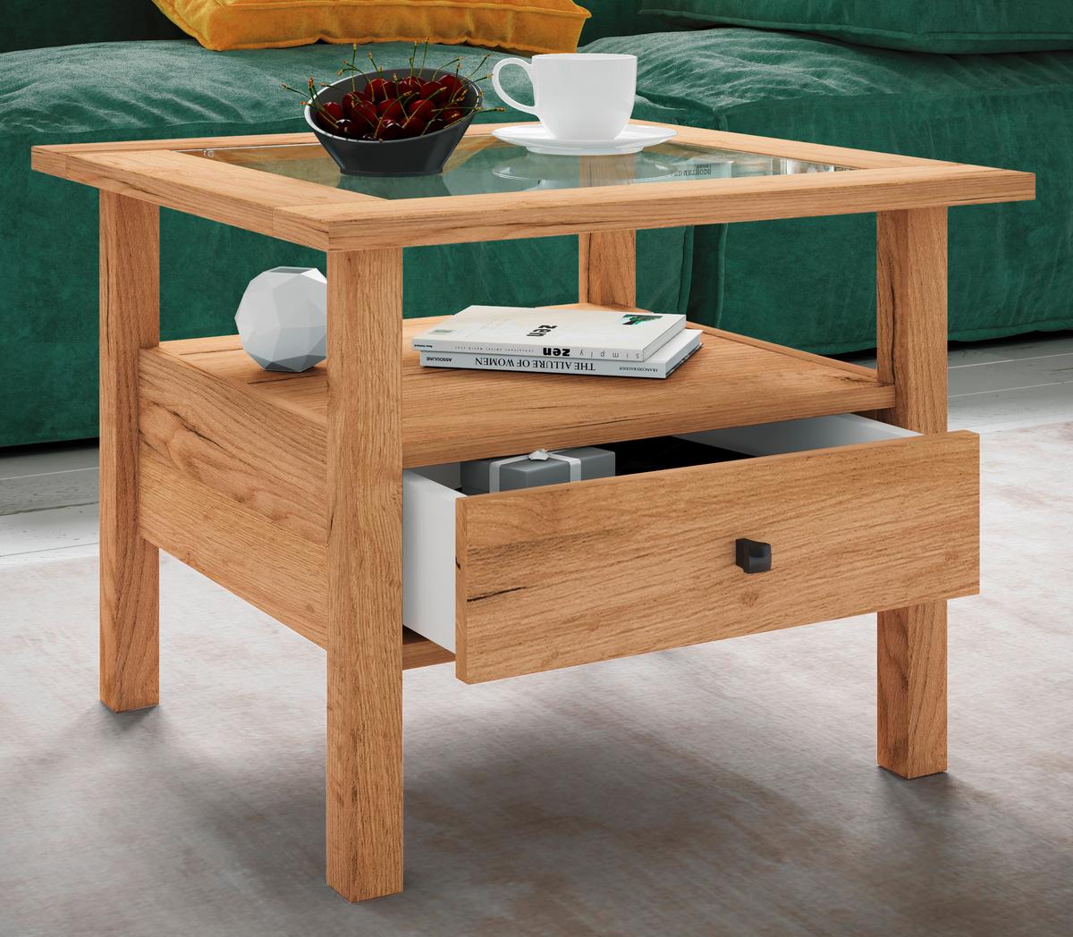 Couchtisch Lingis Honigeiche Dekor - Honigeiche, LIFESTYLE, Glas/Holzwerkstoff (54/42/54cm) - MID.YOU