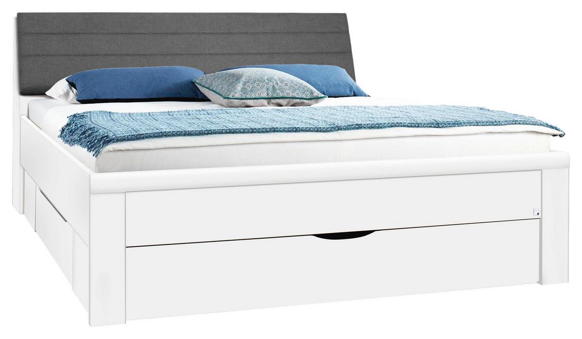 Bett mit Stauraum + Kopfteil Gepolstert 180x200 Lindau Weiß - Weiß/Grau, KONVENTIONELL, Holzwerkstoff/Textil (180/200cm) - Rauch Möbel