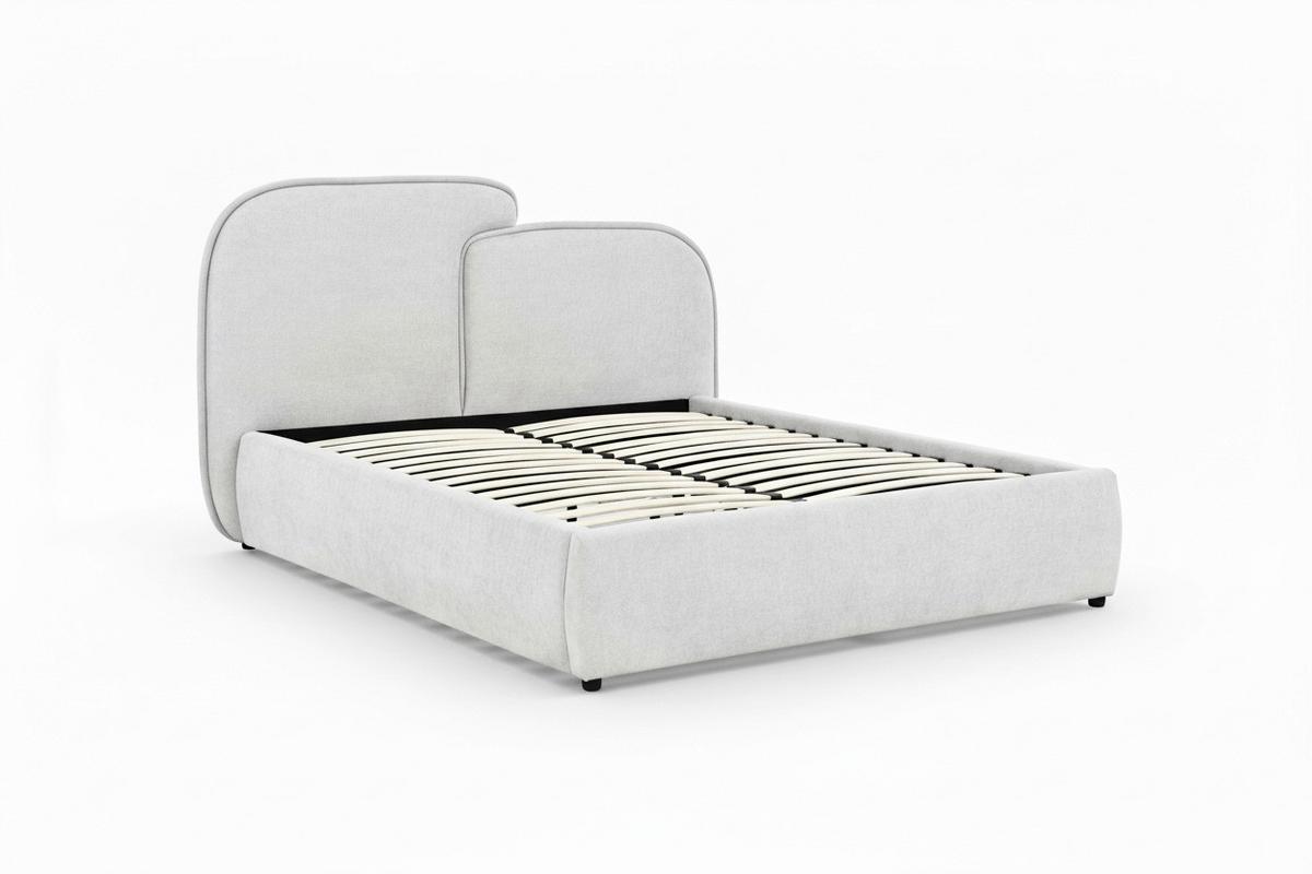 Čalouněná postel EMBRACE 160x200 cm, světle šedá - černá/barvy dubu, Moderní, kov/dřevo (160/200cm) - Bessagi Home