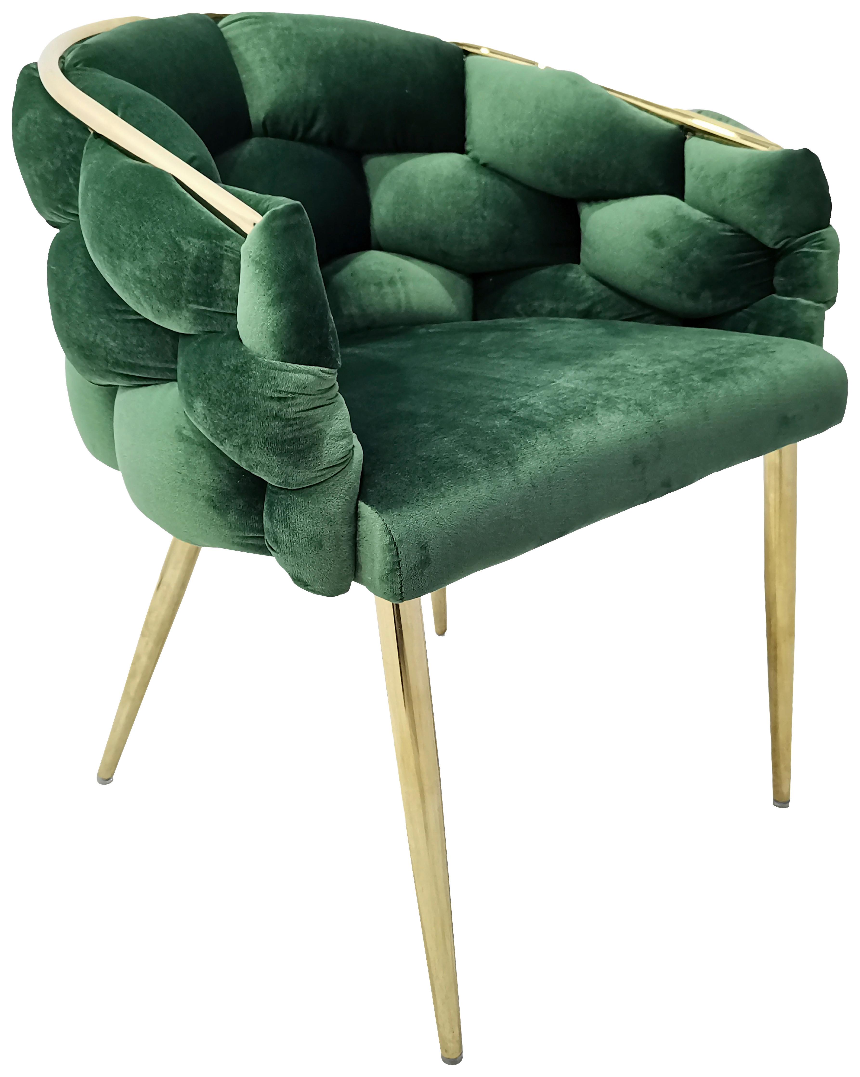 Sada stoličiek s podrúčkami 2ks/sada - zlatá/zelená, Modern, kov/textil (65/79/61cm) - MID.YOU