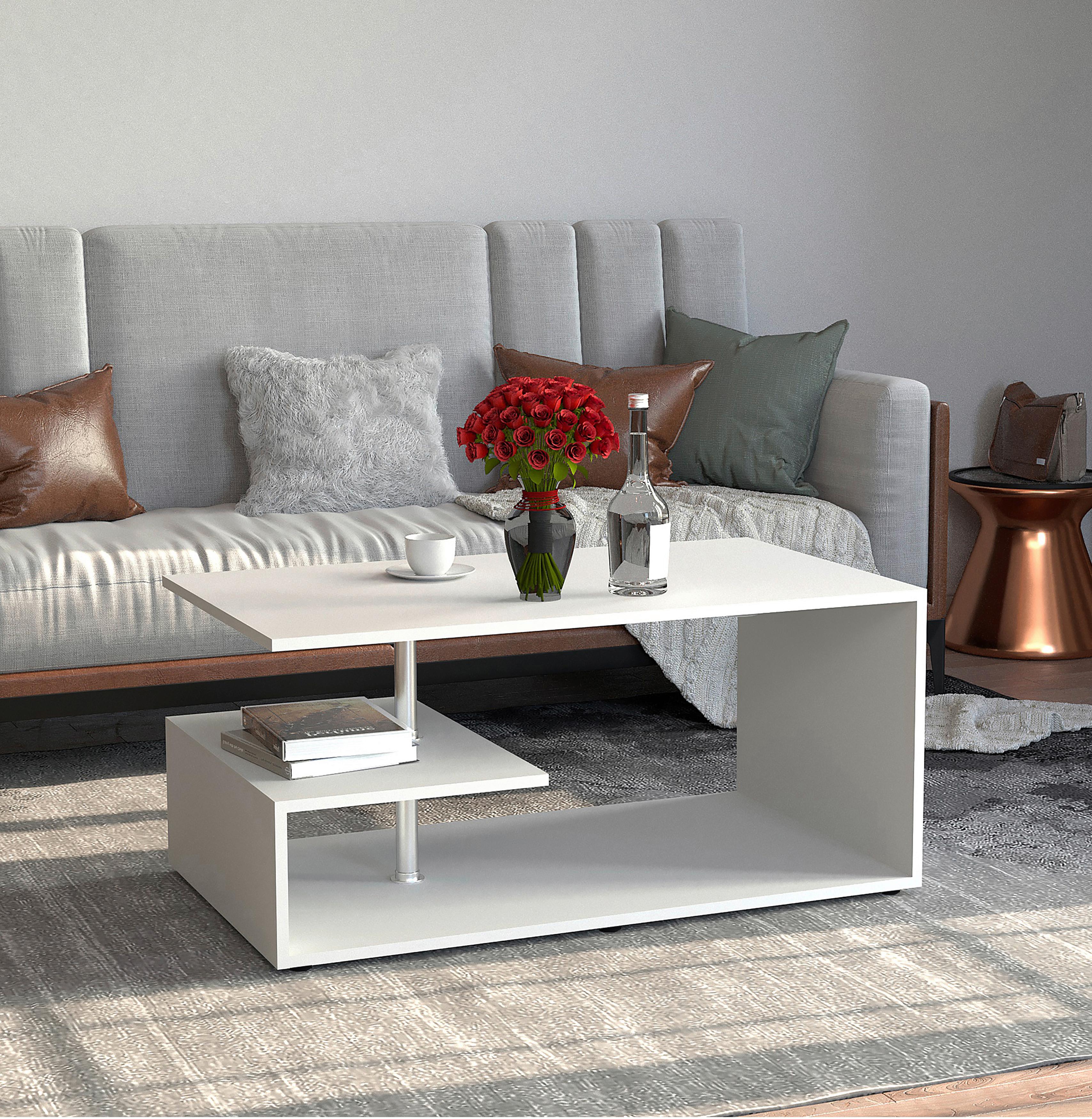 Couchtisch Maliso Weiß L: 91 cm - Schwarz/Weiß, Design, Holzwerkstoff/Kunststoff (91/53/42cm) - MID.YOU